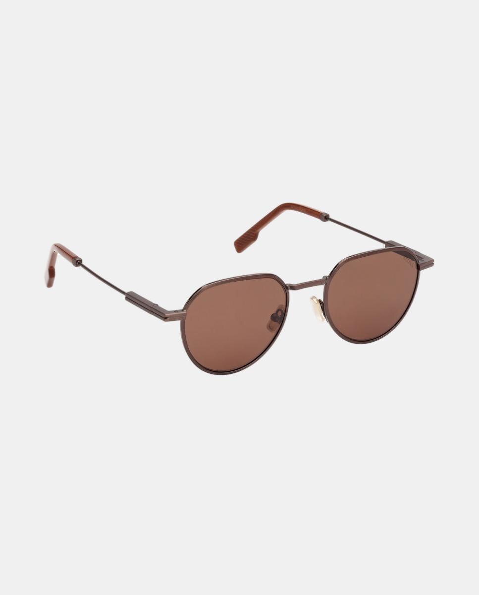 Gafa de sol de hombre geometrica en metal - Zegna - Marrón claro Marrón claro-8