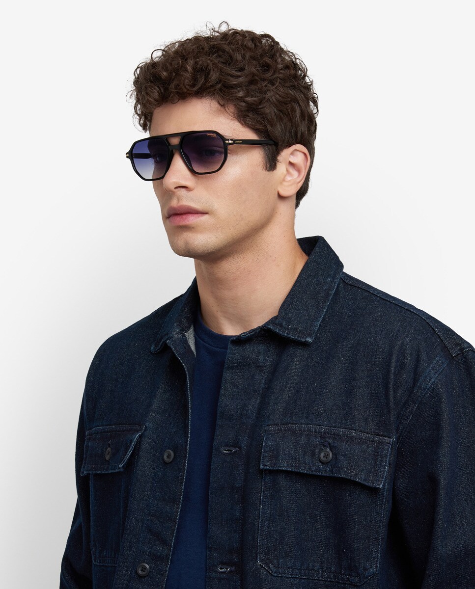 Gafas de sol de hombre rectangulares en acetato en - Carrera - Negro Negro-2
