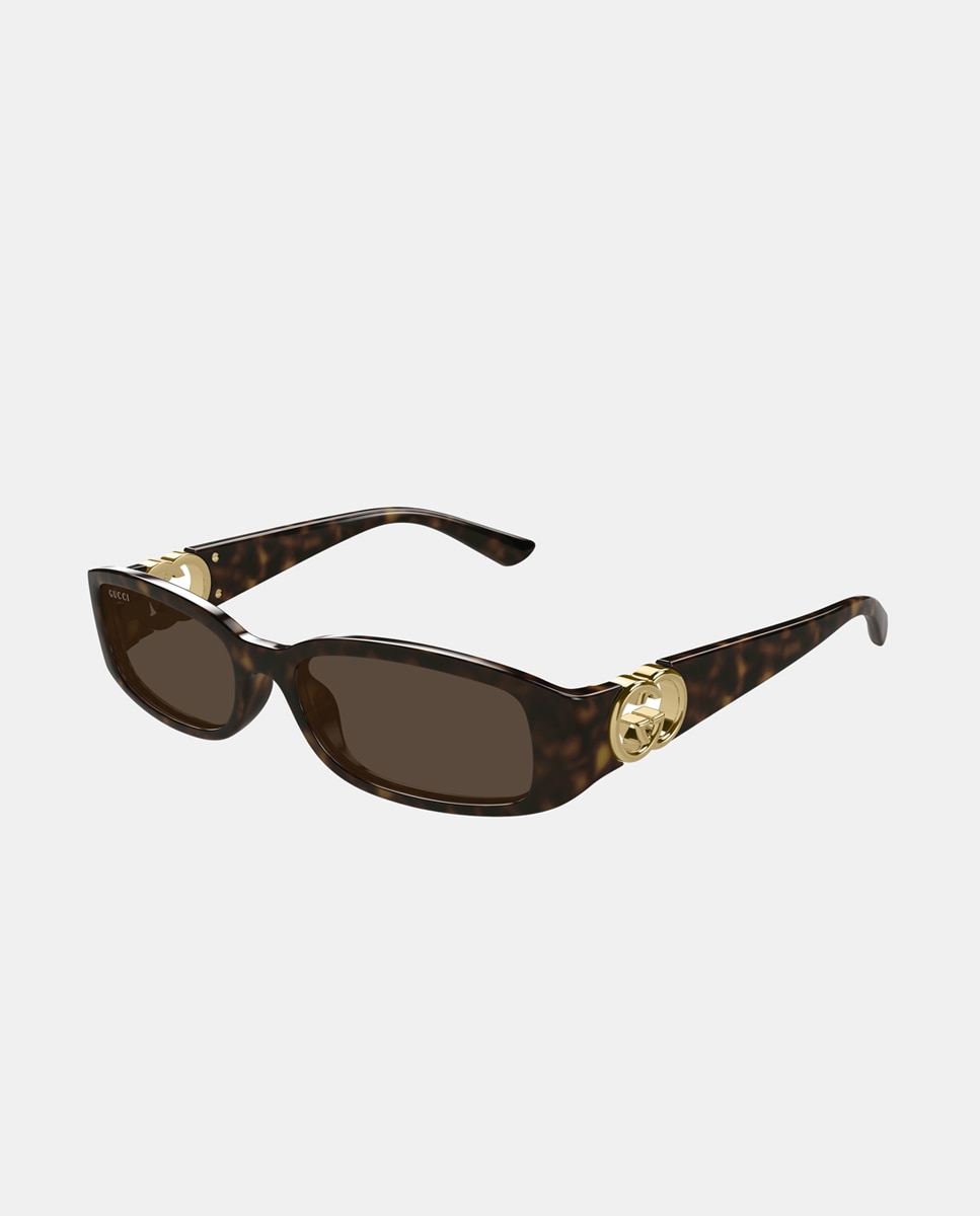 Gafas de sol de mujer rectangulares en inyectado en negro - Gucci - Marrón Marrón-1