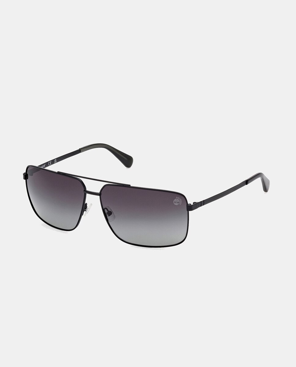 Óculos de Sol Quadrados de Metal com Lente Polarizada - Preto Preto-2