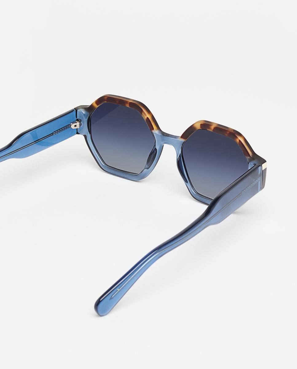 Óculos de Sol Geométricos em Acetato com Lente em Degradé Azul-marinho-3