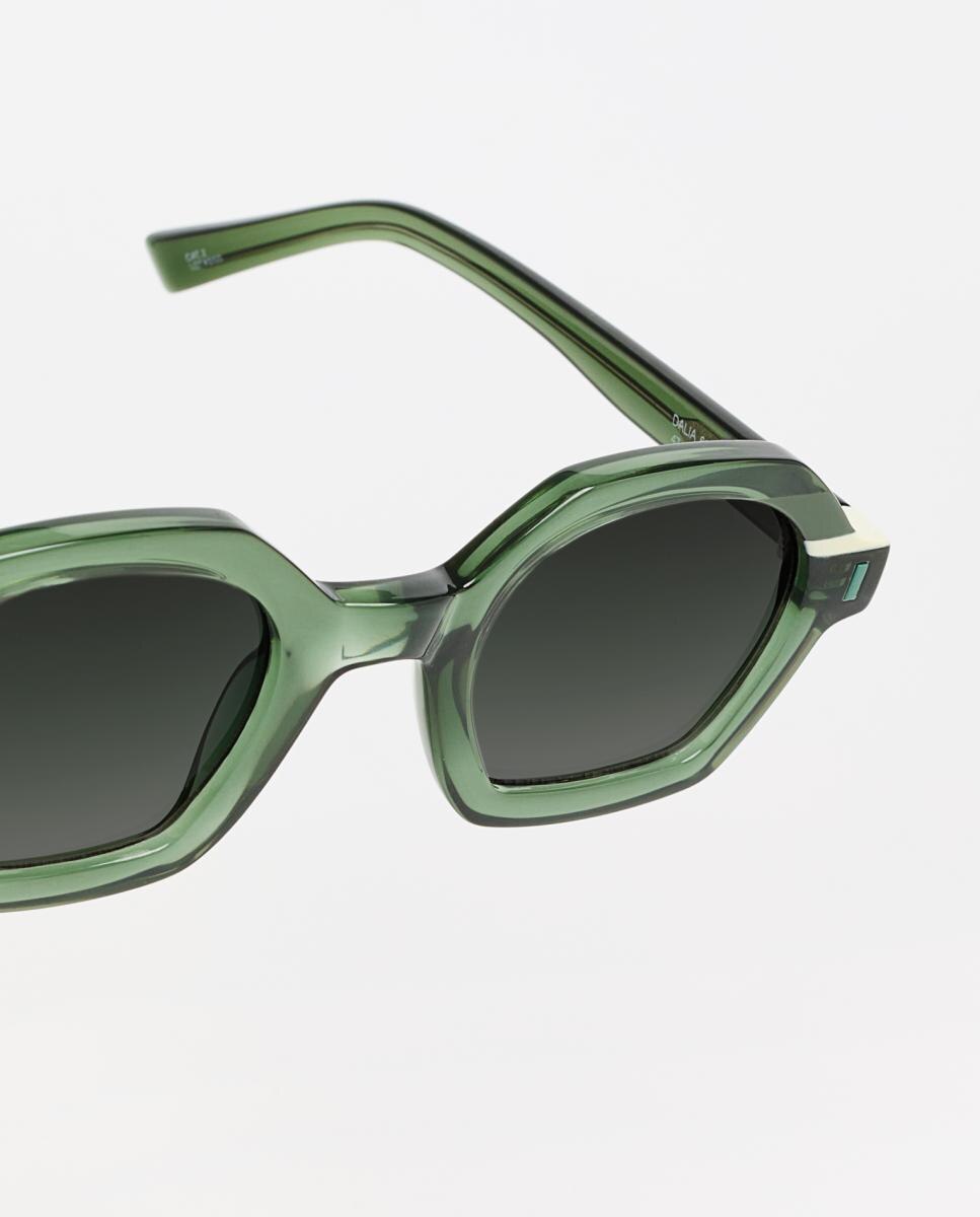 Óculos de Sol Quadrados de Acetato com Lente em Degradé Verde-militar-3