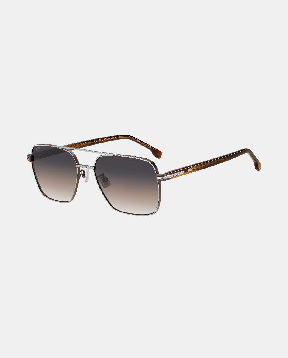 Gafas de sol de hombre rectangular metalica con lente degradada - Boss - Plata Plata-2