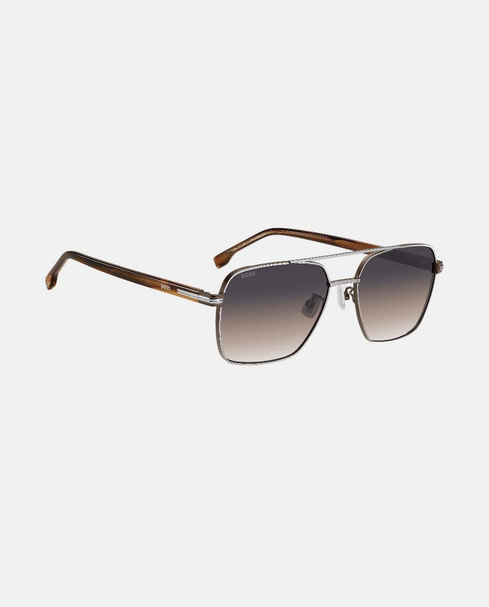 Gafas de sol de hombre rectangular metalica con lente degradada - Boss - Plata Plata-3