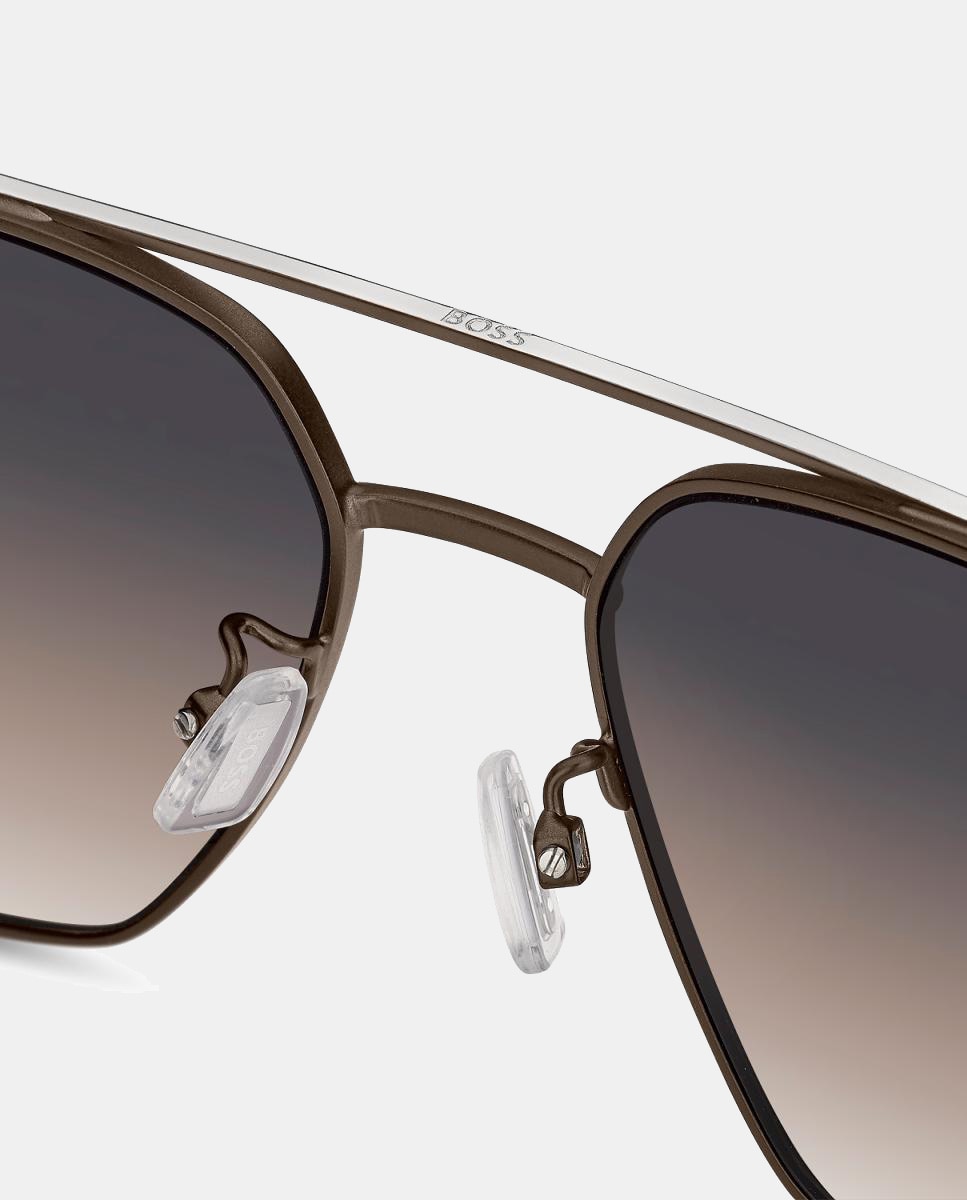 Gafas de sol de hombre rectangular metalica con lente degradada - Boss - Plata Plata-4