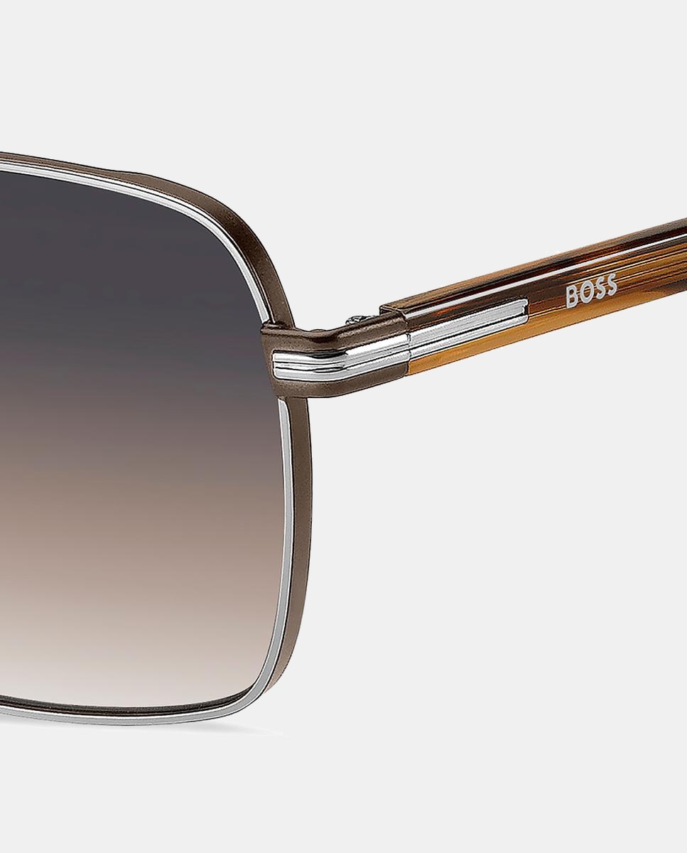 Gafas de sol de hombre rectangular metalica con lente degradada - Boss - Plata Plata-5