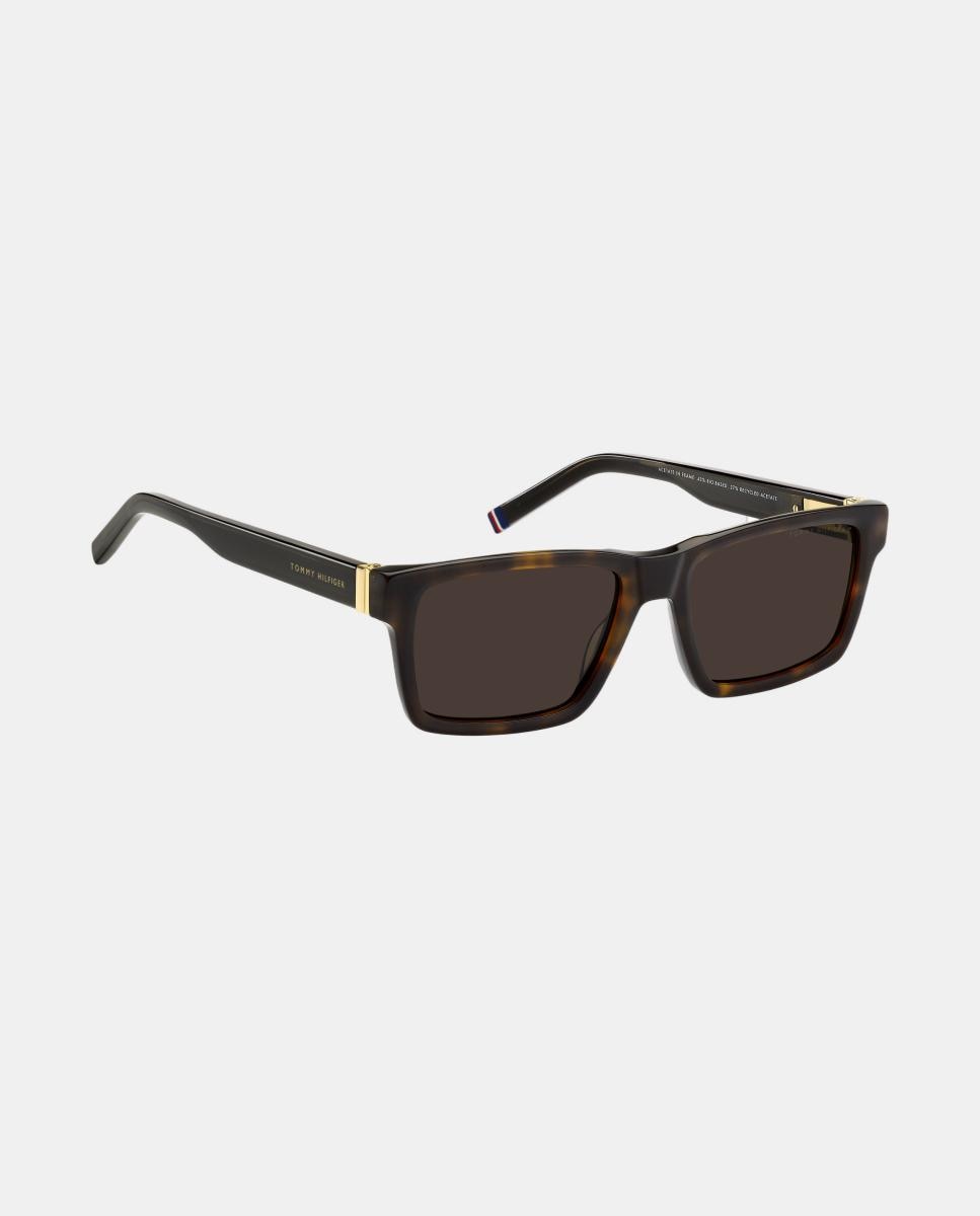 Gafa de sol de hombre rectangular en acetato - Tommy Hilfiger - Marrón Marrón-3
