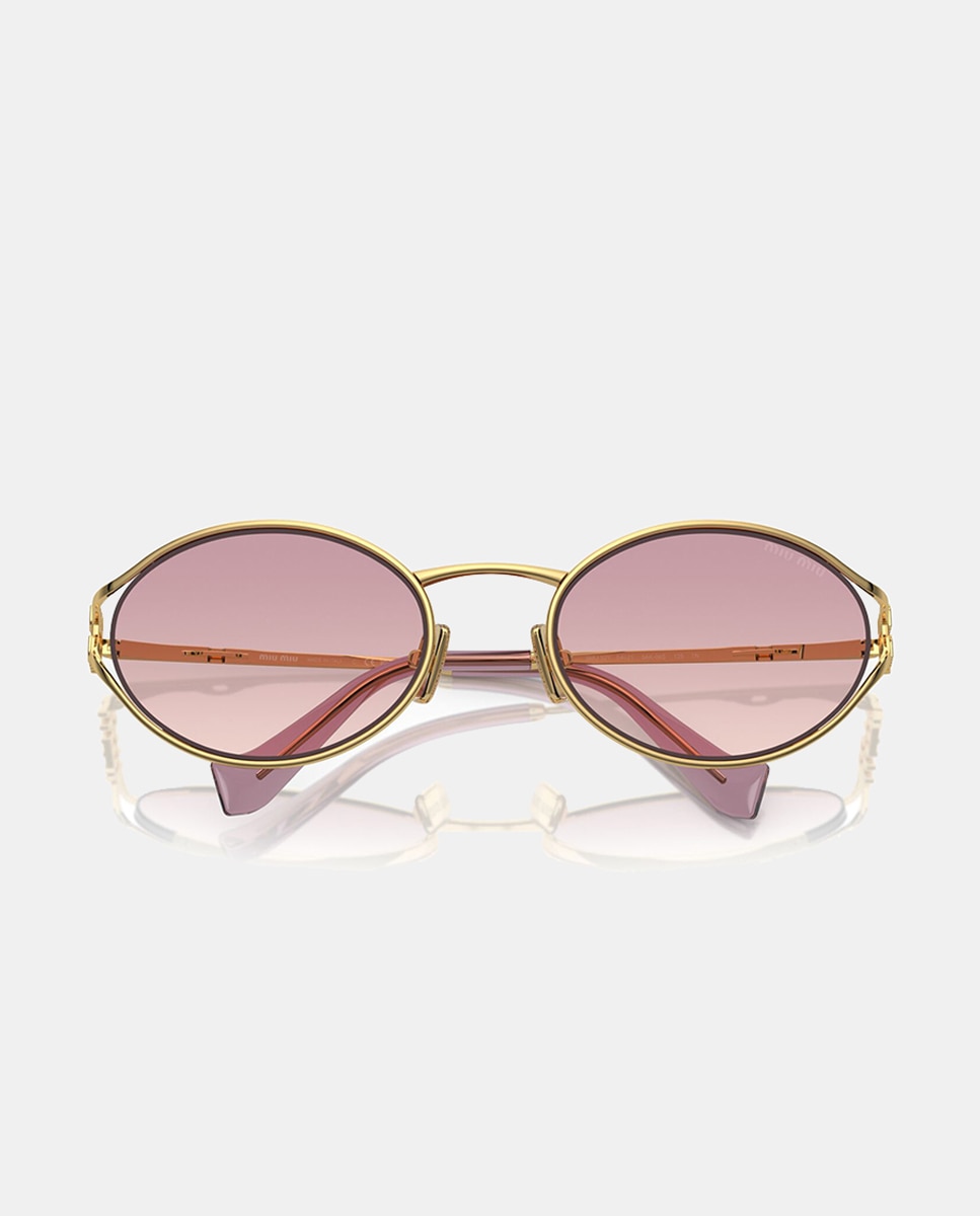 Imagen 3 de Gafas de sol MU 52YS de mujer ovalada en metal con lente degradada - Miu Miu - Oro Oro