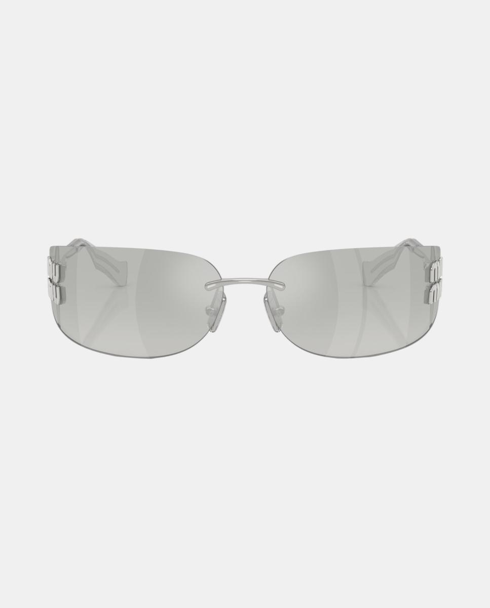 Gafas de sol MU A51S de mujer rectangular en metal con lente degradada - Miu Miu - Plata Plata-4