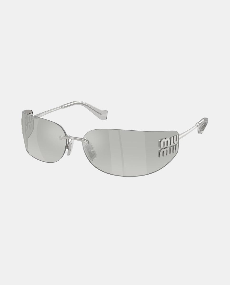 Gafas de sol MU A51S de mujer rectangular en metal con lente degradada - Miu Miu - Plata Plata-8
