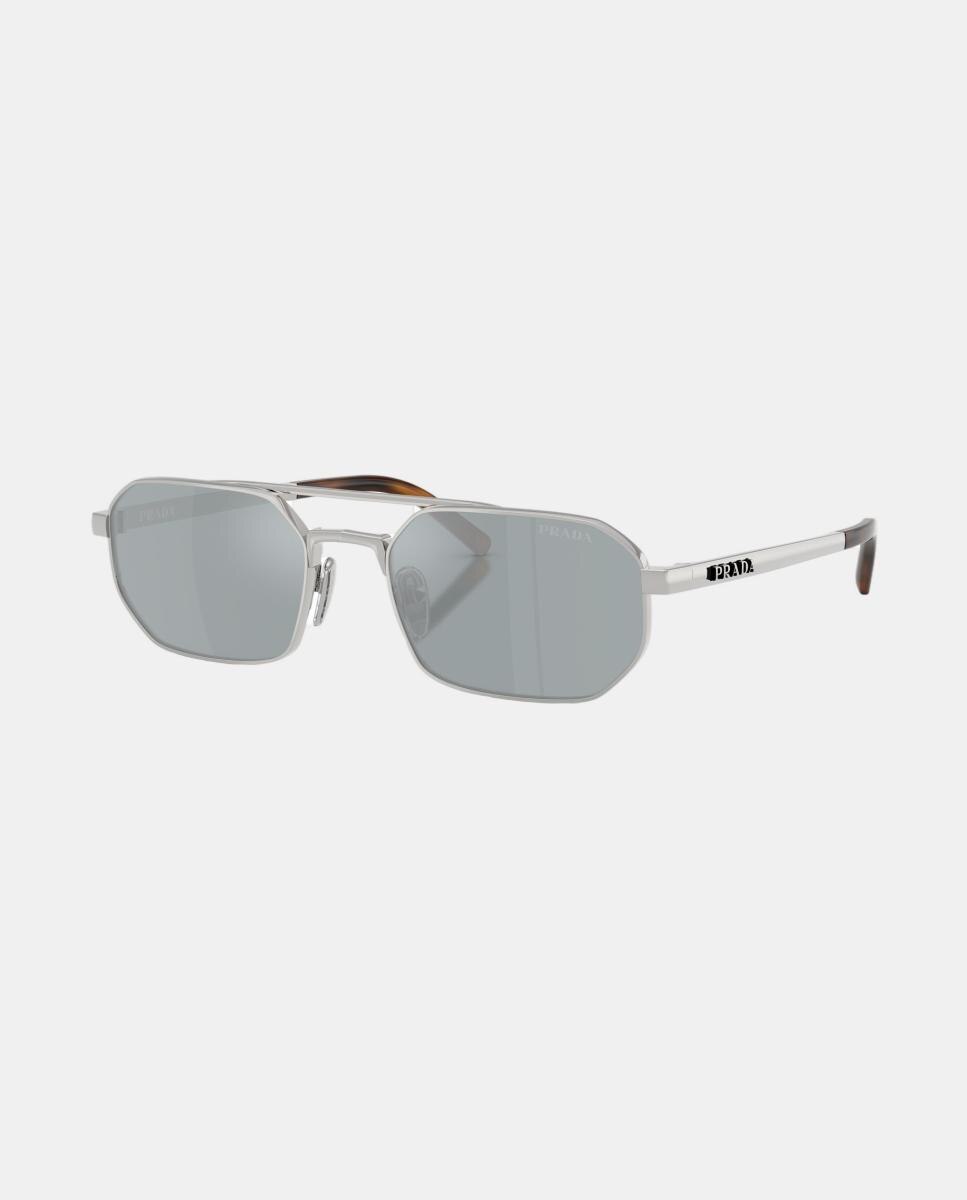 Gafas de sol PR D53S de hombre geométrica en metal con lente espejada - Prada - Plata Plata-2