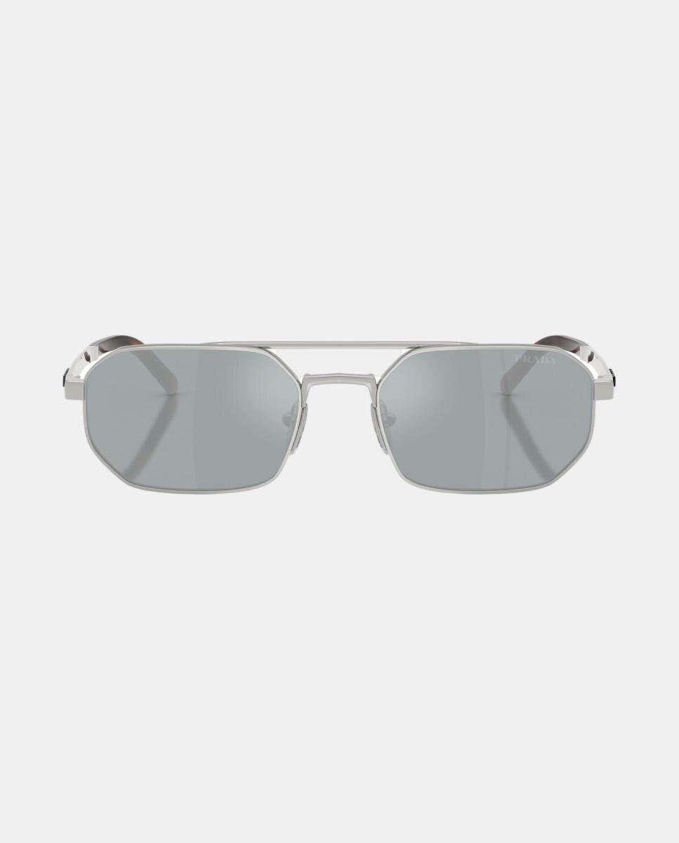 Gafas de sol PR D53S de hombre geométrica en metal con lente espejada - Prada - Plata Plata-4