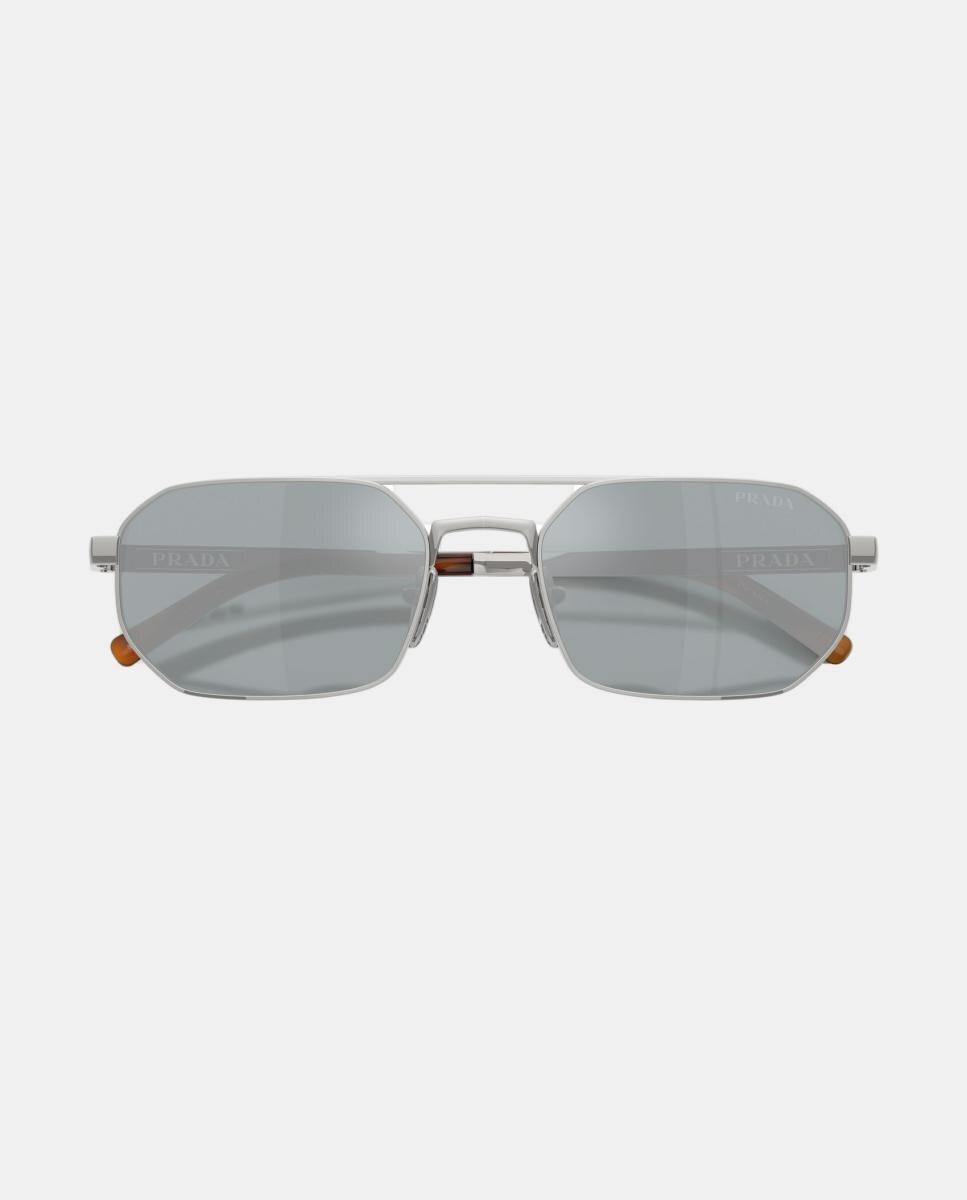 Gafas de sol PR D53S de hombre geométrica en metal con lente espejada - Prada - Plata Plata-5