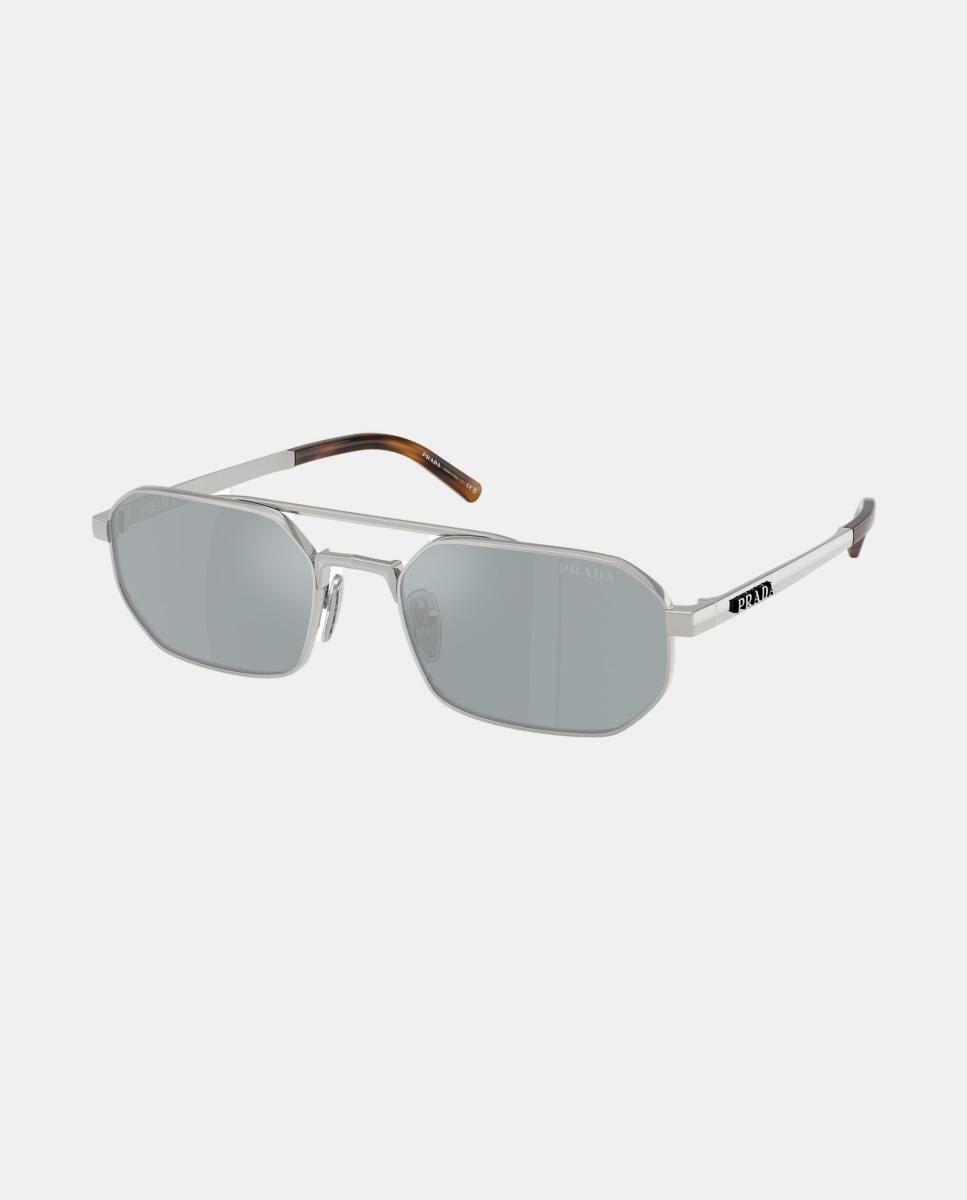 Gafas de sol PR D53S de hombre geométrica en metal con lente espejada - Prada - Plata Plata-8