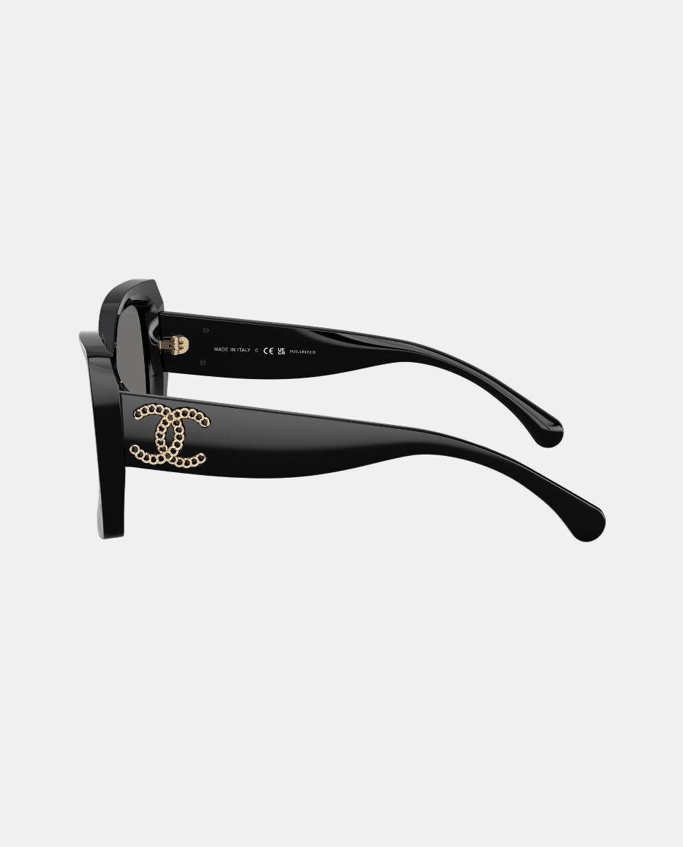 Gafas de sol CH5555 de mujer rectangular en acetato con lente polarizada - CHANEL - Negro Negro-3