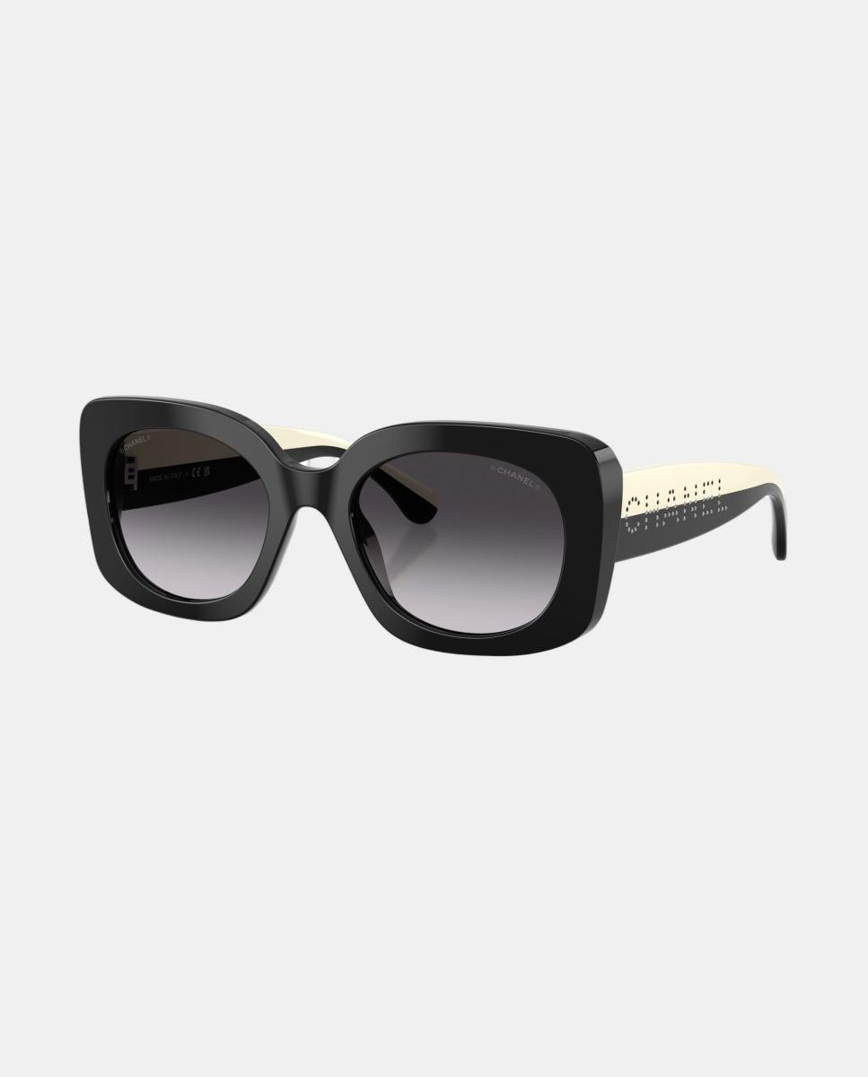 Gafas de sol CH5563B de mujer rectangular en acetato con lente degradada - CHANEL - Negro Negro-2