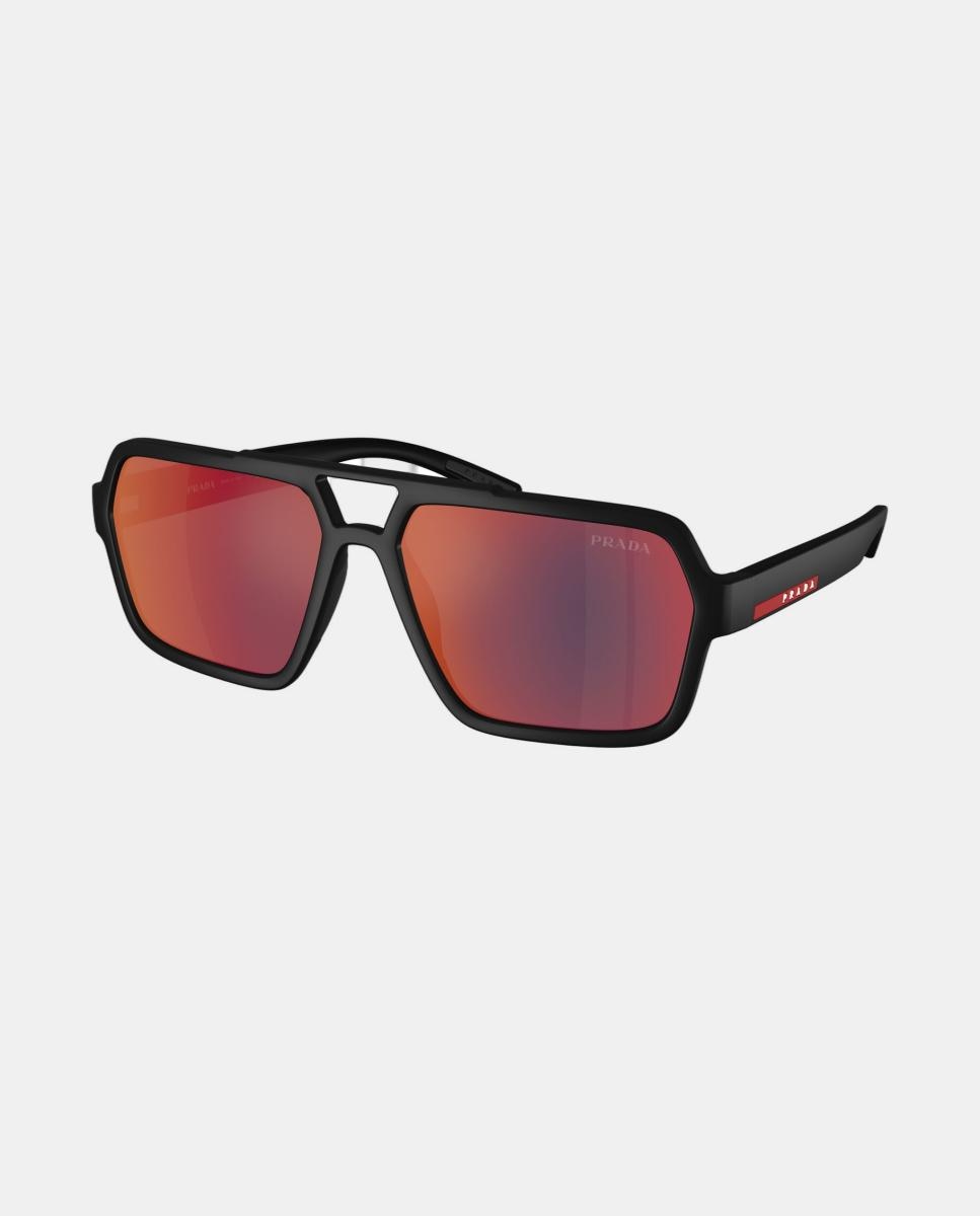 Gafas de sol PS A06S de hombre piloto en inyectado con lente espejada - Prada - Negro Negro-8