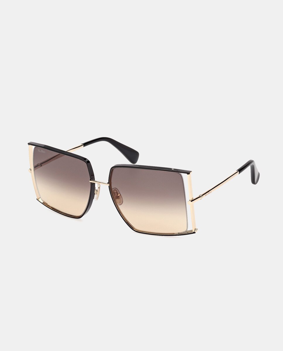 Imagen 2 de Gafas de sol de mujer rectangulares metalicas en dorado - Max Mara - Negro Negro