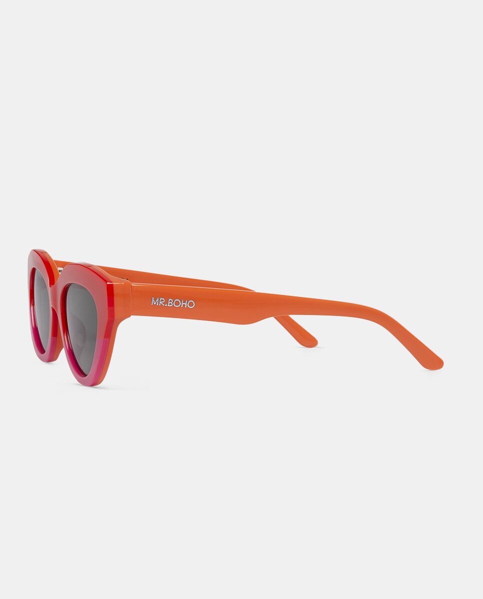 Óculos de sol com armação cat eye de acetato pretos Vermelho-3