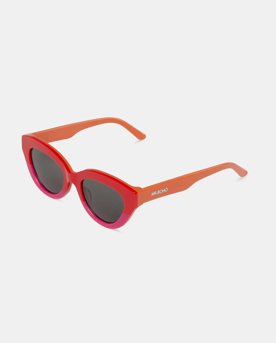 Óculos de sol com armação cat eye de acetato pretos Vermelho-4