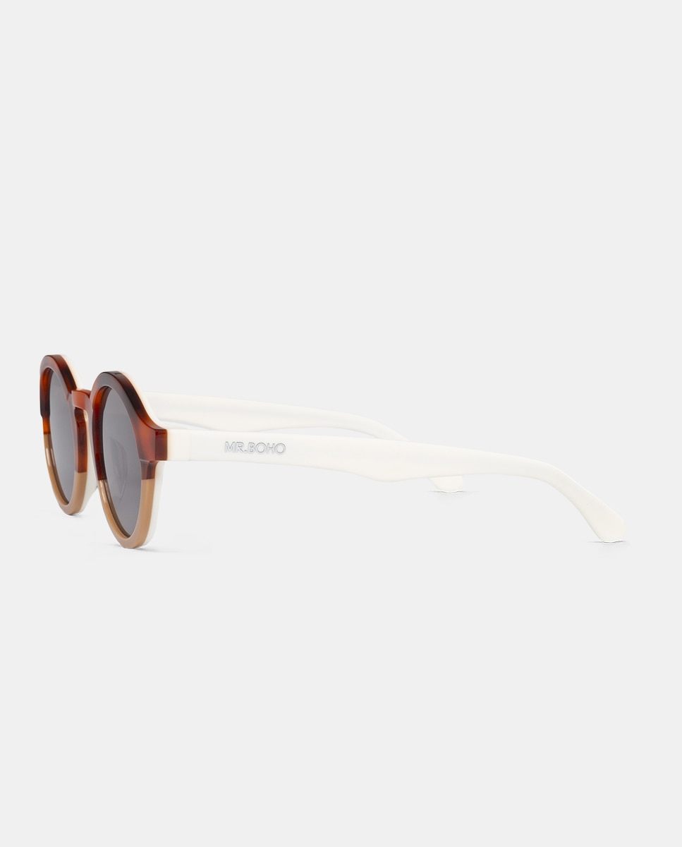 Óculos de sol unissexo Mr. Boho redondos com armação estampada castanha Multicolor-3