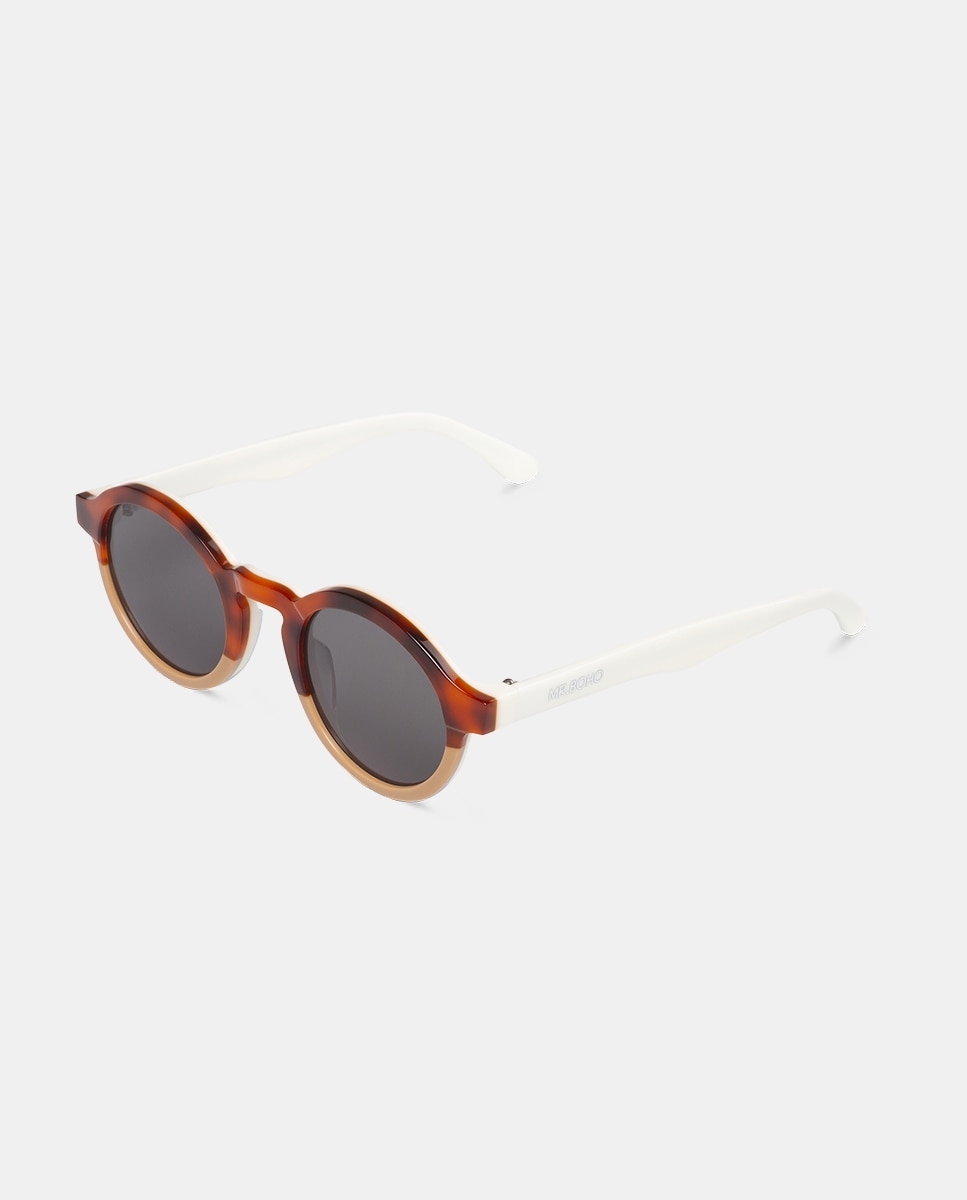 Óculos de sol unissexo Mr. Boho redondos com armação estampada castanha Multicolor-4