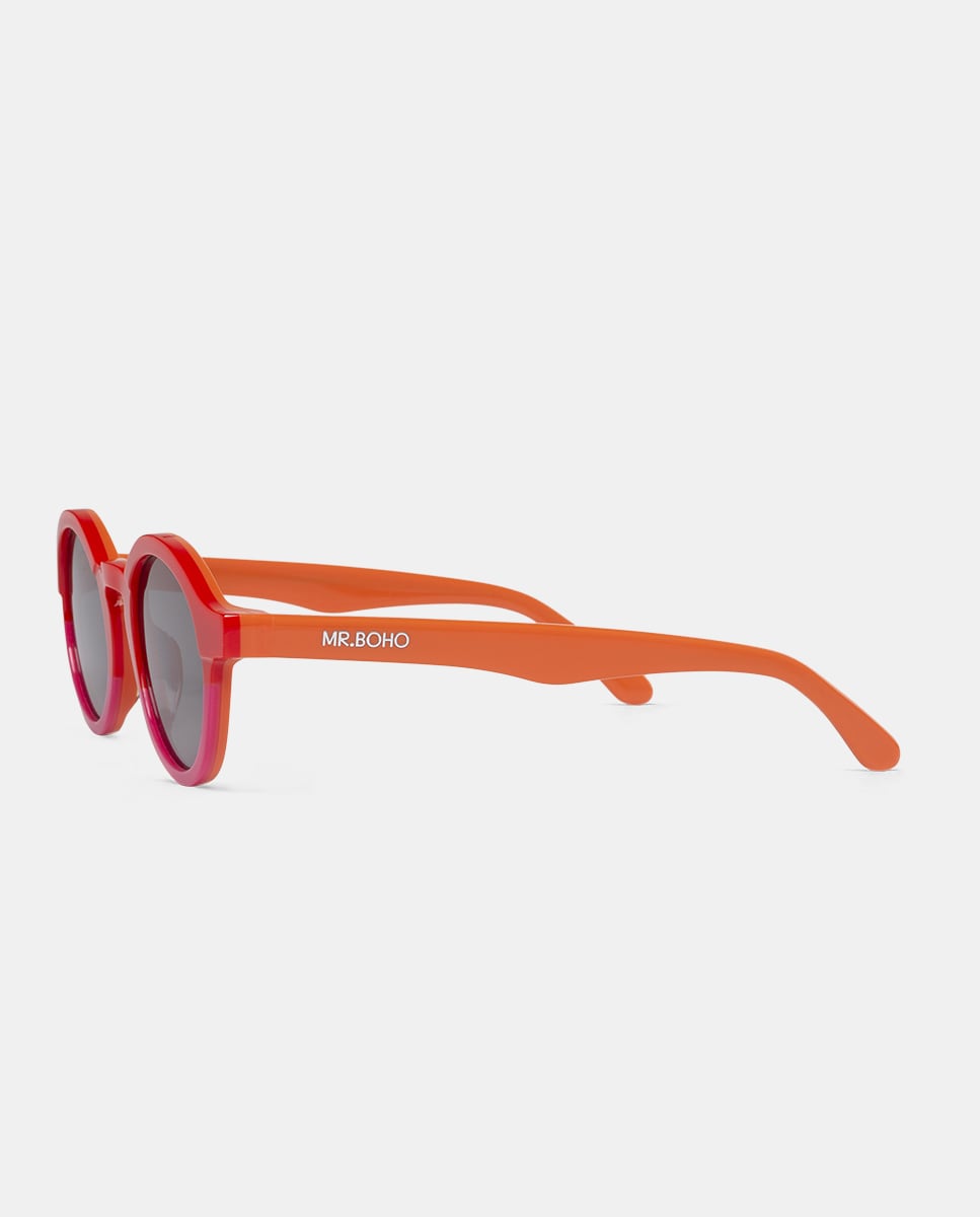 Óculos de sol unissexo Mr. Boho redondos com armação estampada castanha Vermelho-3