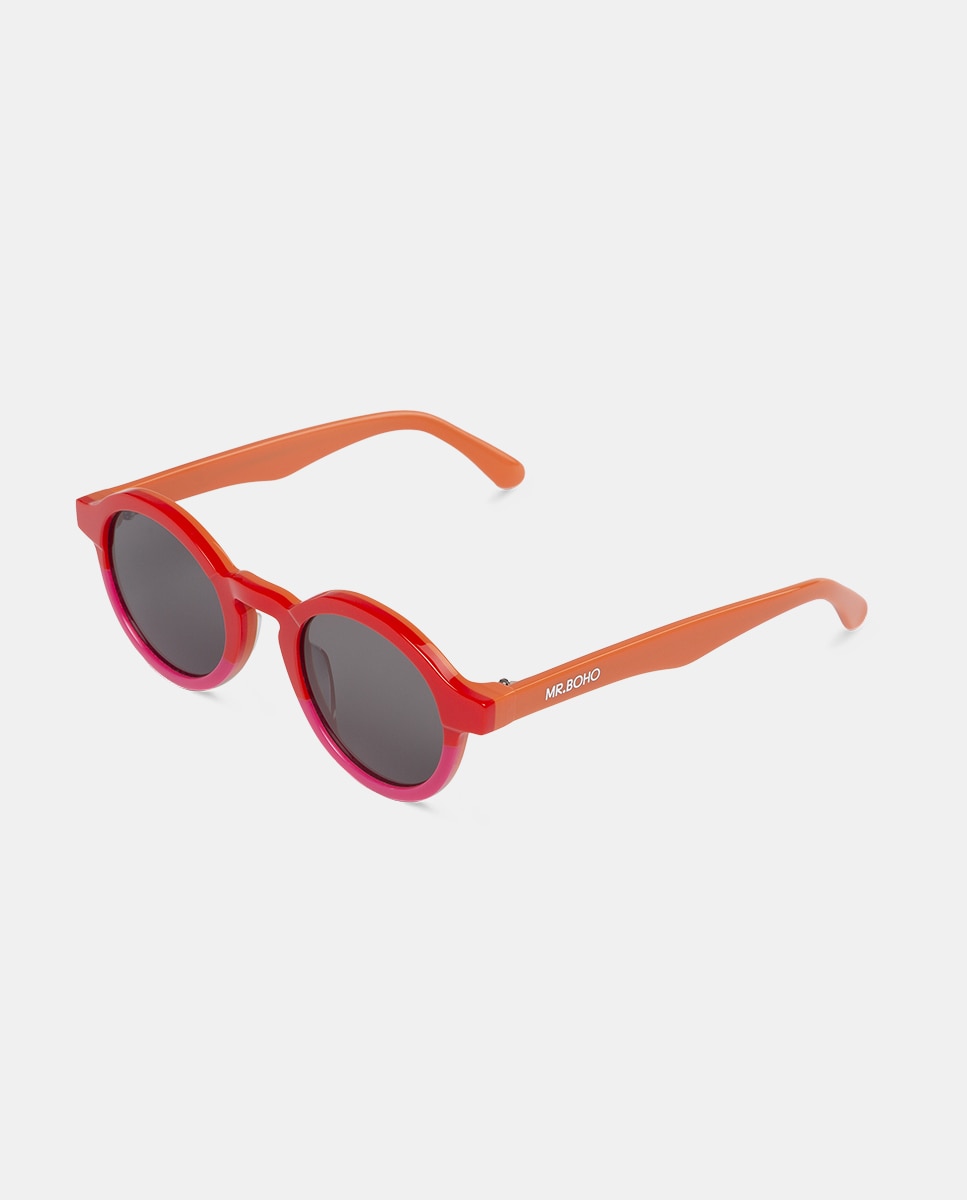 Óculos de sol unissexo Mr. Boho redondos com armação estampada castanha Vermelho-4