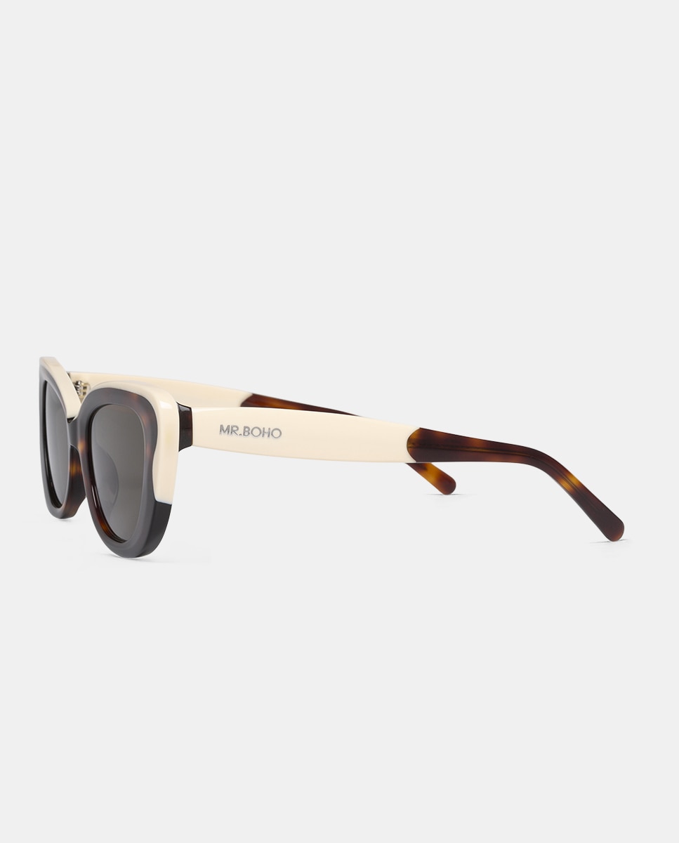 Óculos de Sol Cat Eye de Acetato - Creme Multicolor-3