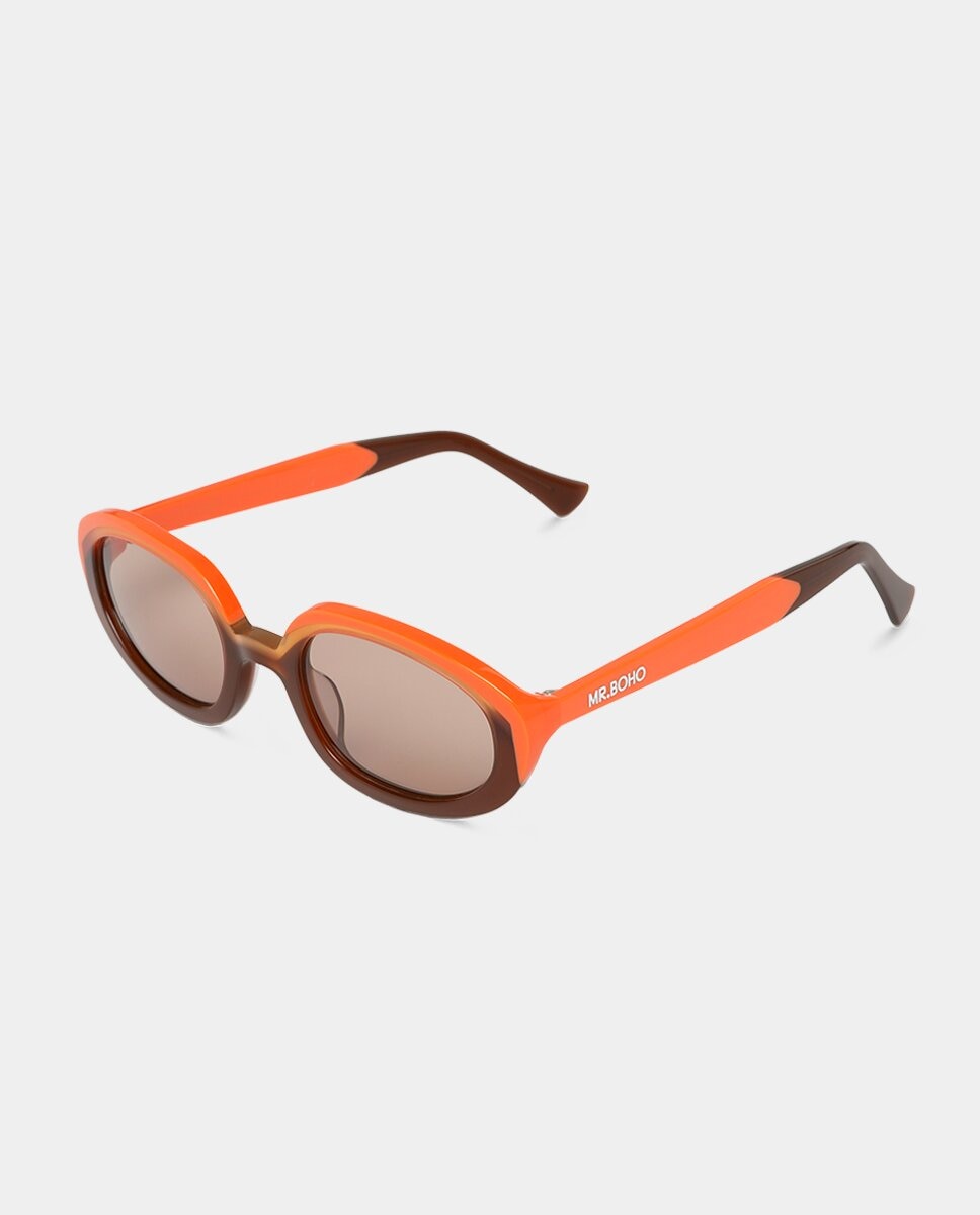 Óculos de Sol Ovais em Acetato Laranja-2