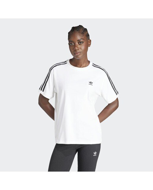 T-shirt de mulher 3 faixas adidas Originals Branco / Preto-1