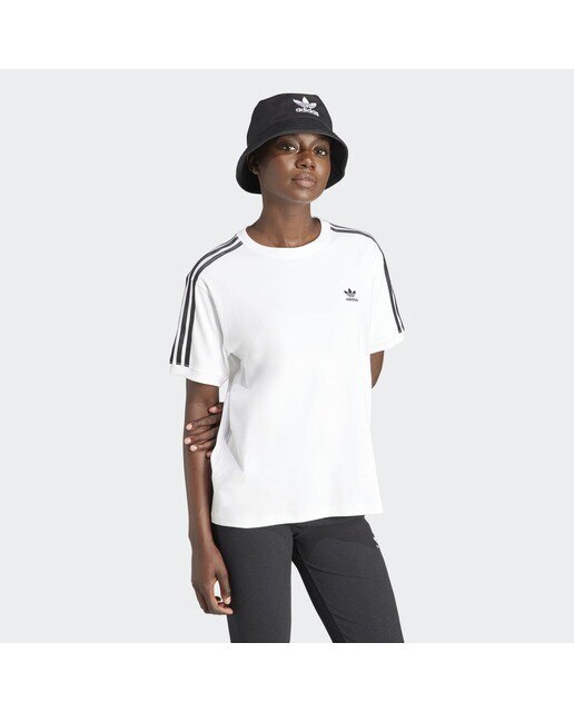 T-shirt de mulher 3 faixas adidas Originals Branco / Preto-5