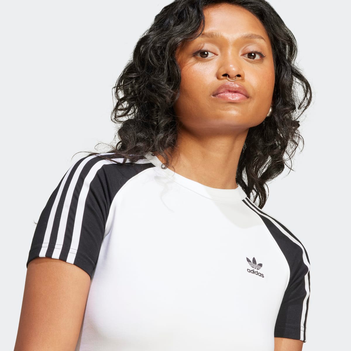 T-shirt de Mulher Adicolor Raglan Slim 3 Faixas Originals Branco-4