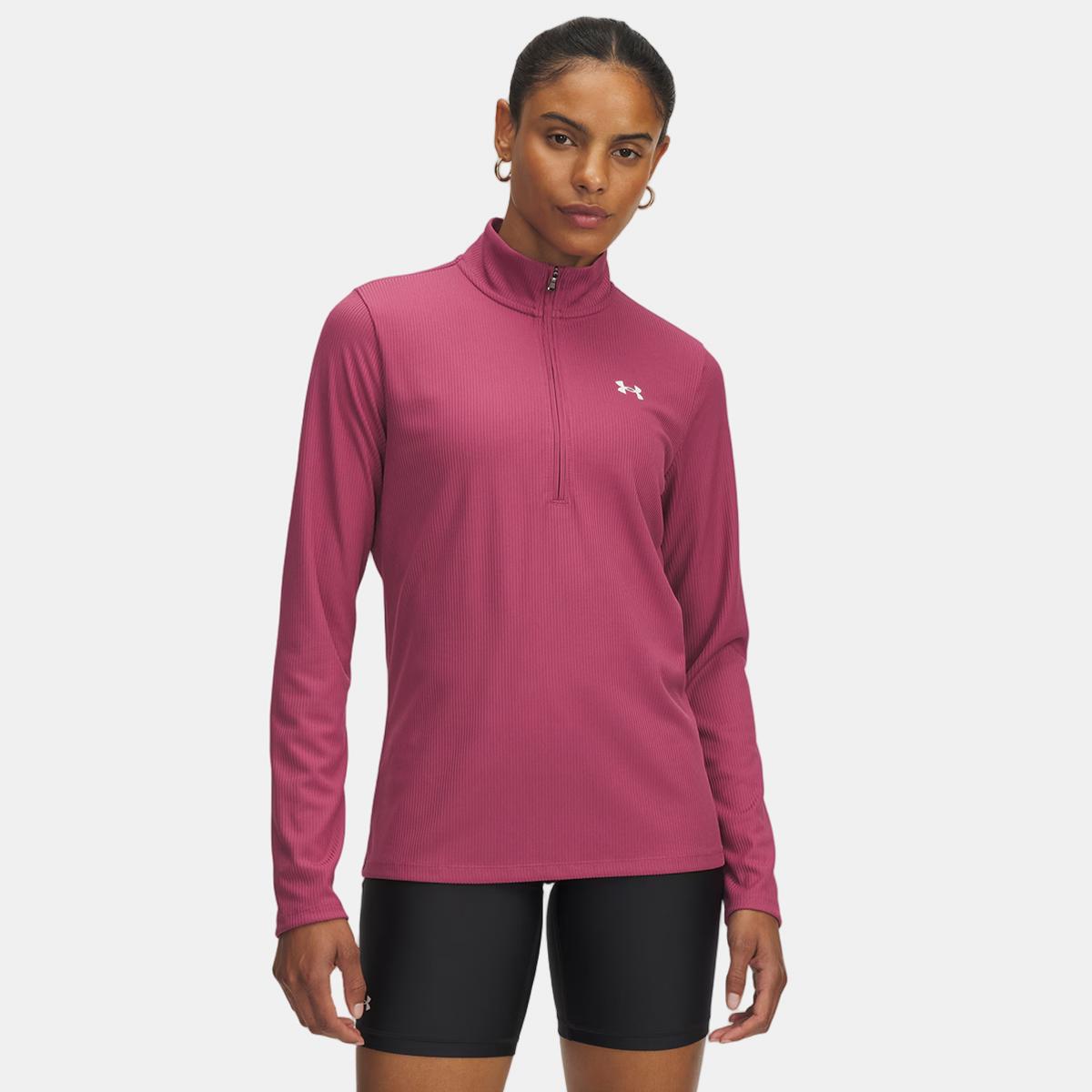 T-shirt de Mulher Tech Rib 1/2 Zip Vermelho-1