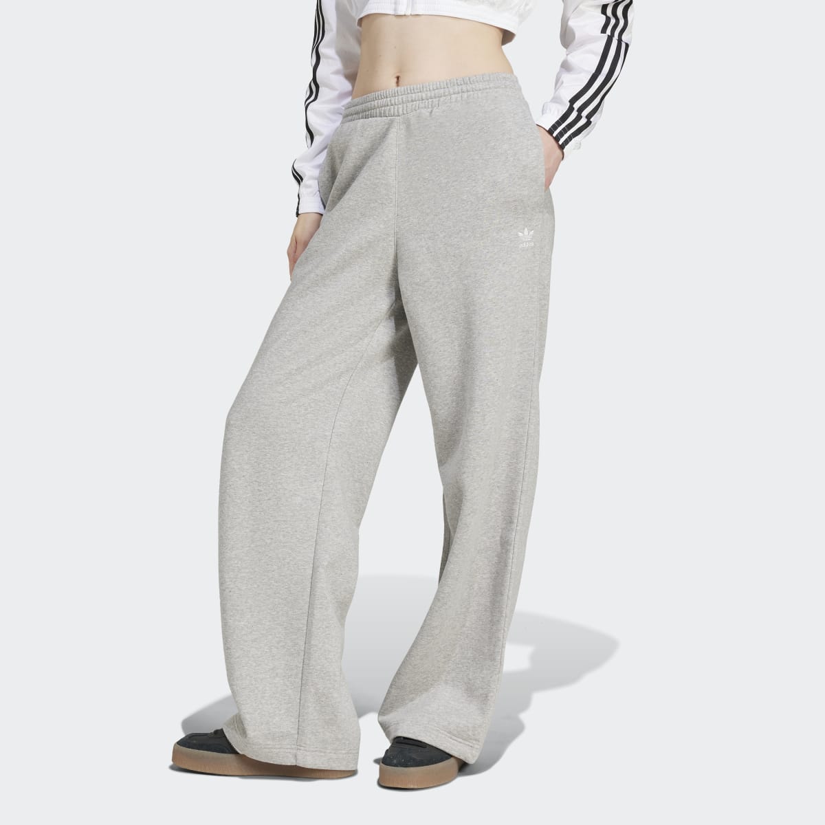 Calças de Mulher Wide Leg Fleece Cinzento-1