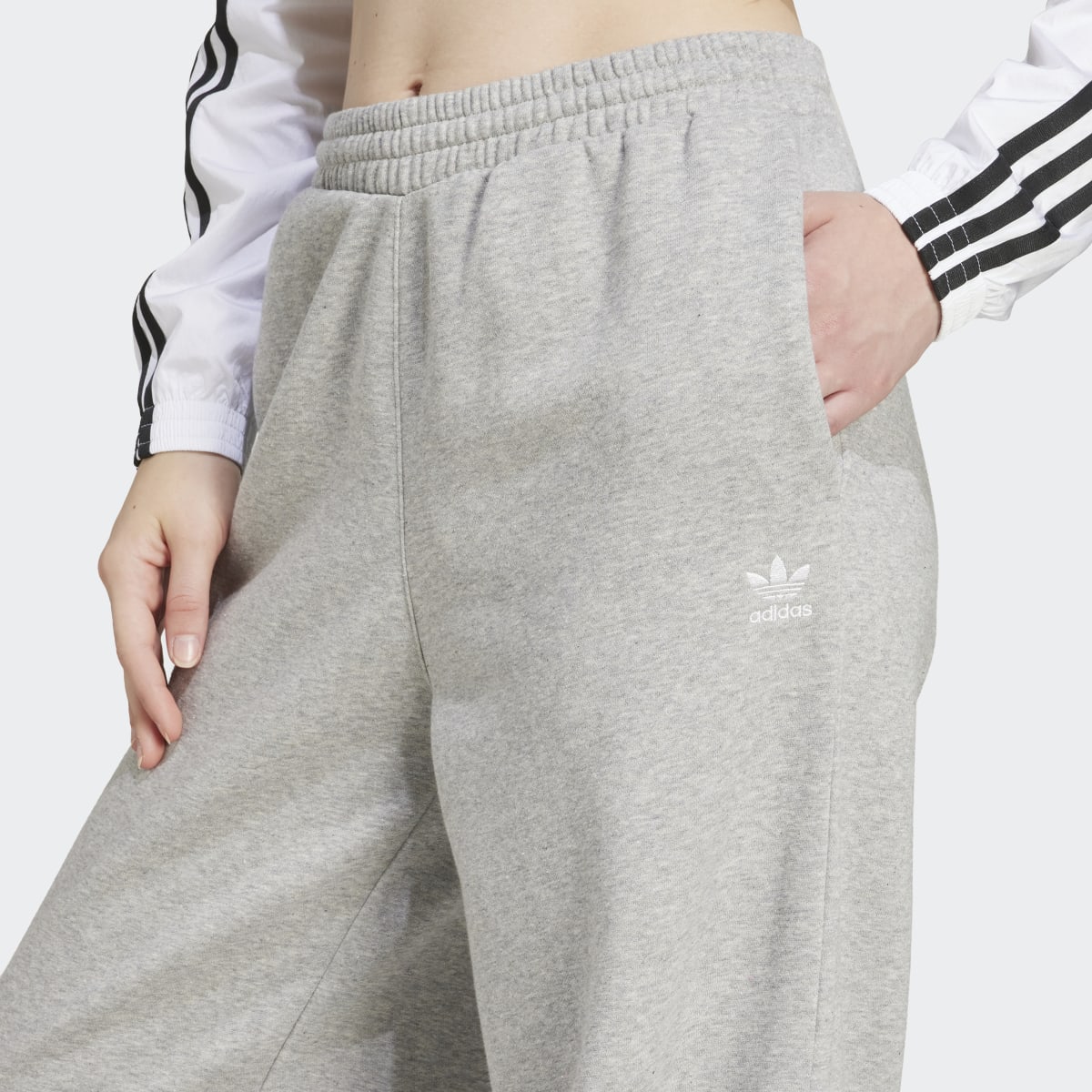 Calças de Mulher Wide Leg Fleece Cinzento-3