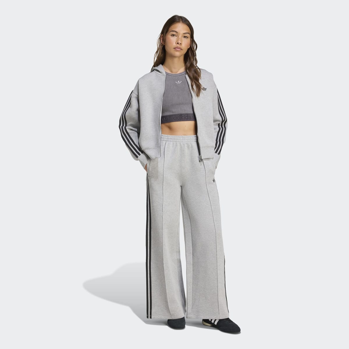 Sweatshirt de Mulher Adicolor 3-Stripes Spacer Full-Zip Originals Cinzento-5