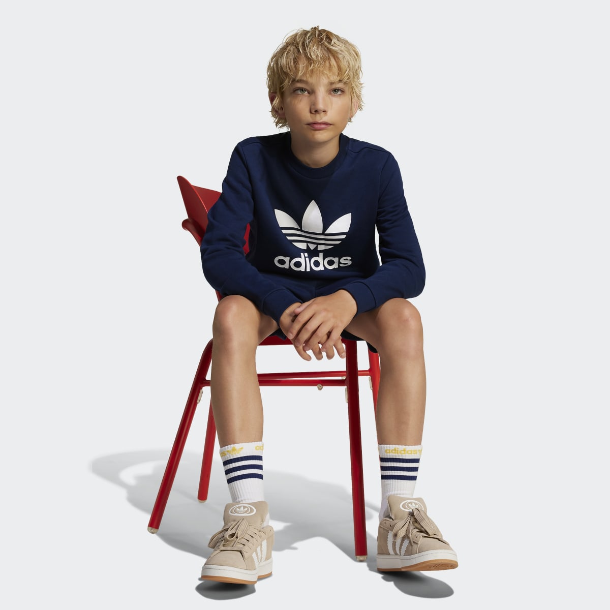 Sweatshirt de Criança com Gola Redonda Trefoil Azul-5