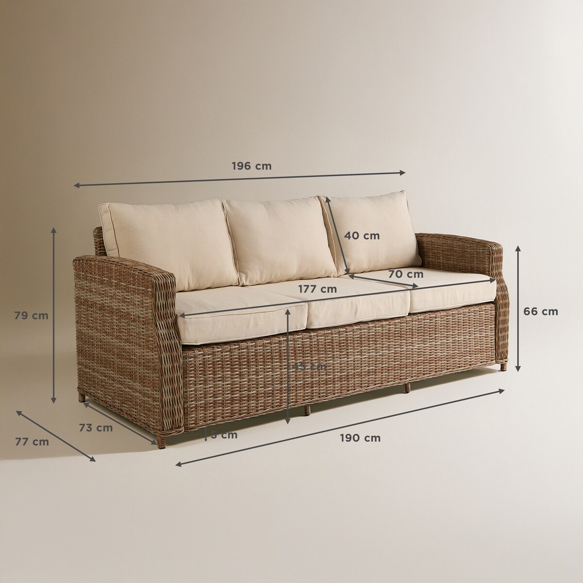 Sofá de jardim de 3 lugares Le Mans El Corte Inglés Natural-8