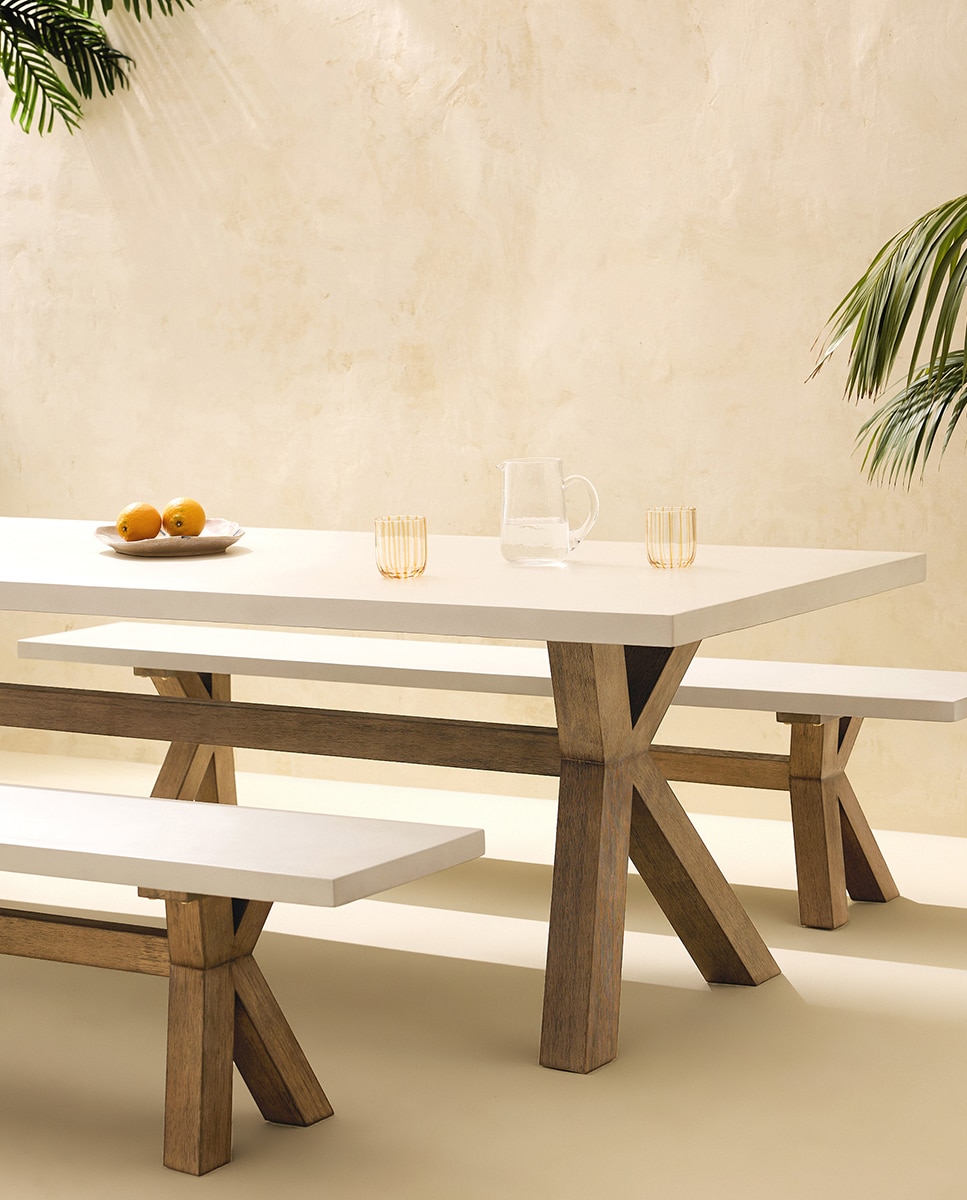 Banco de Jardim de Madeira de Acácia Keros El Corte Inglés Madeira/Branco-7