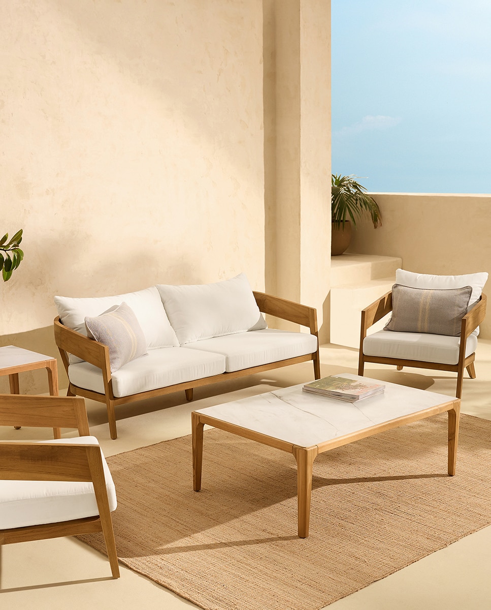 Mesa Auxiliar de Jardim de Teca Comporta Natural / Cinzento-7