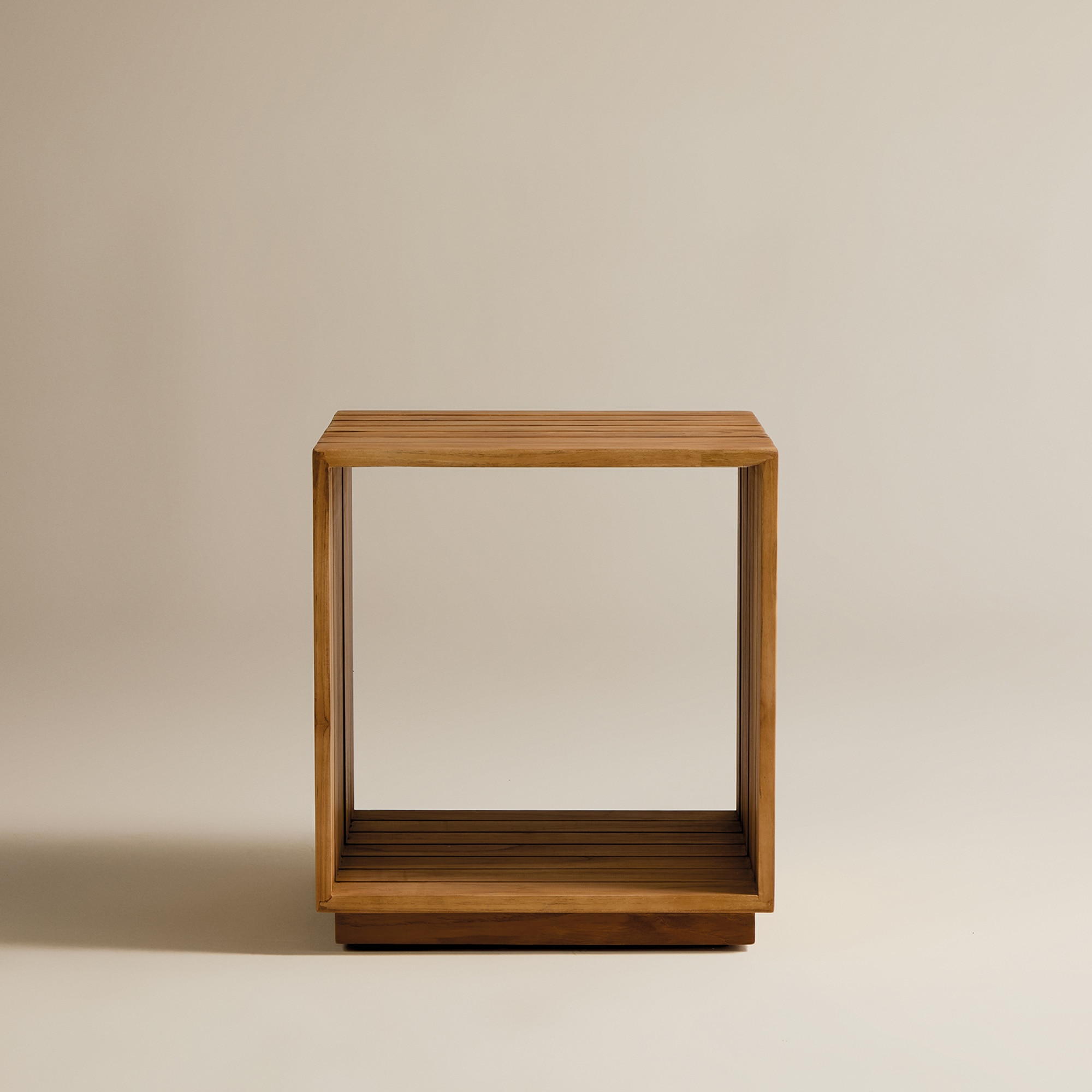 Mesa Auxiliar de Jardim de Madeira de Teca com Duas Alturas Sidney Natural-2