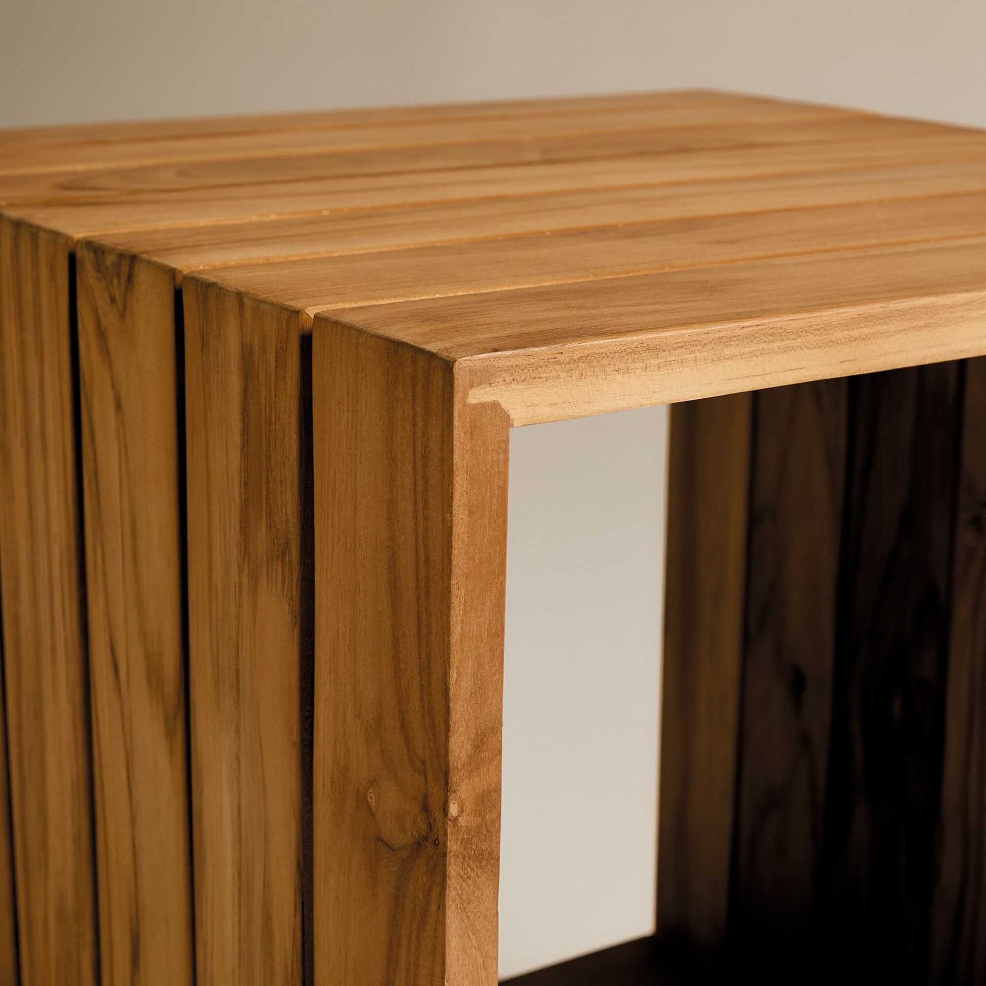 Mesa Auxiliar de Jardim de Madeira de Teca com Duas Alturas Sidney Natural-4