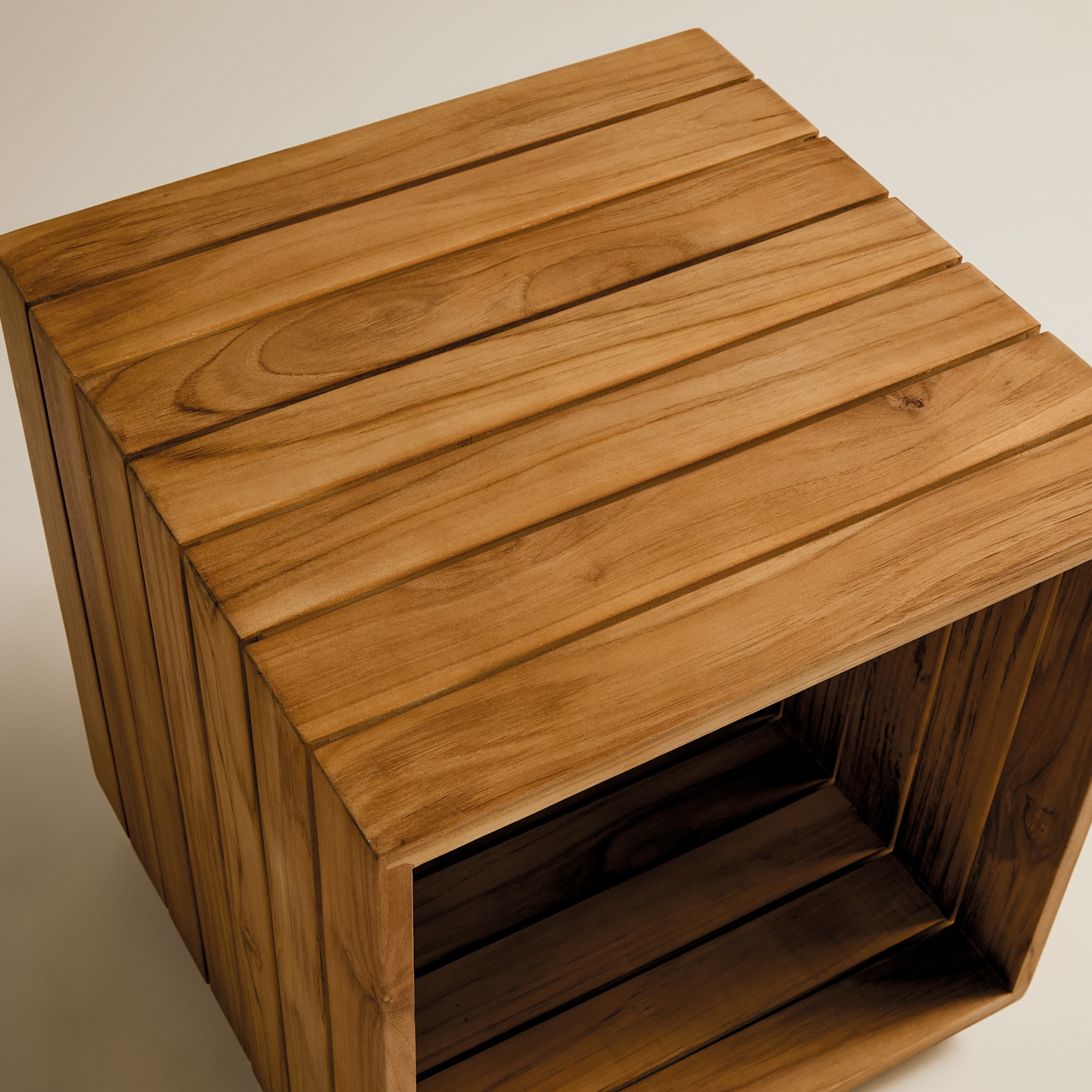 Mesa Auxiliar de Jardim de Madeira de Teca com Duas Alturas Sidney Natural-5