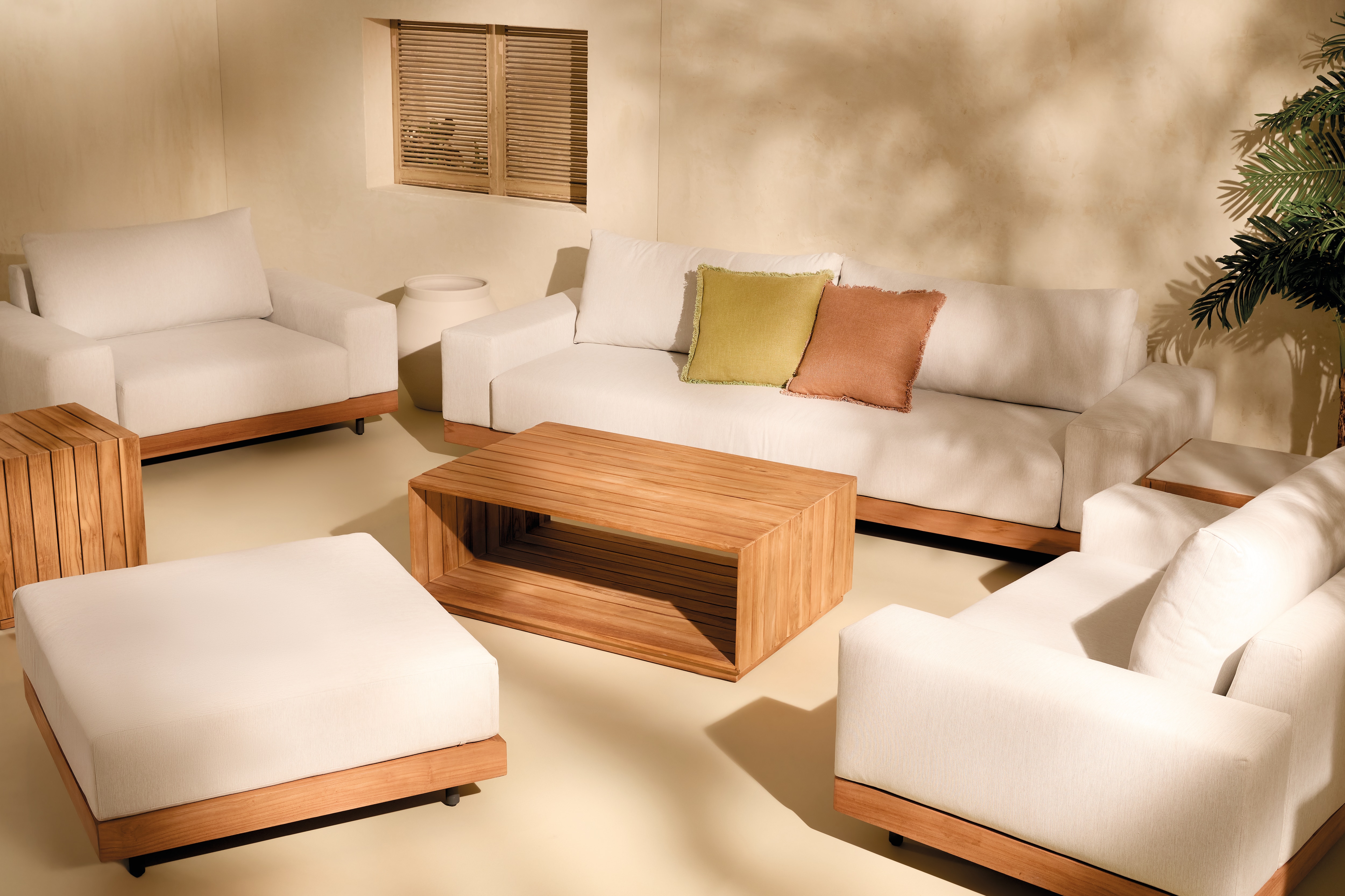 Mesa Auxiliar de Jardim de Madeira de Teca com Duas Alturas Sidney Natural-6