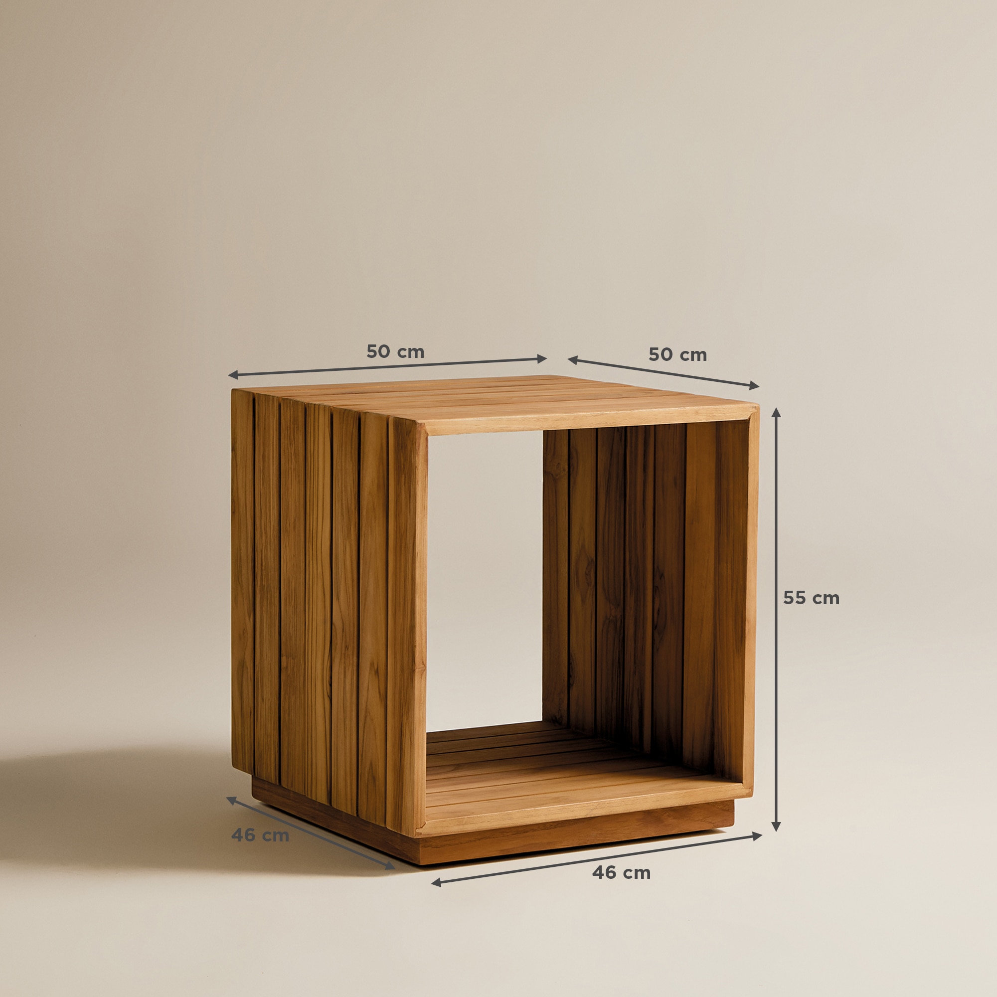 Mesa Auxiliar de Jardim de Madeira de Teca com Duas Alturas Sidney Natural-7