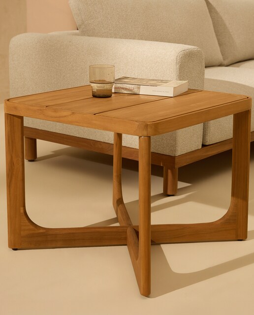 Mesa auxiliar de jardín de madera de teca Menorca