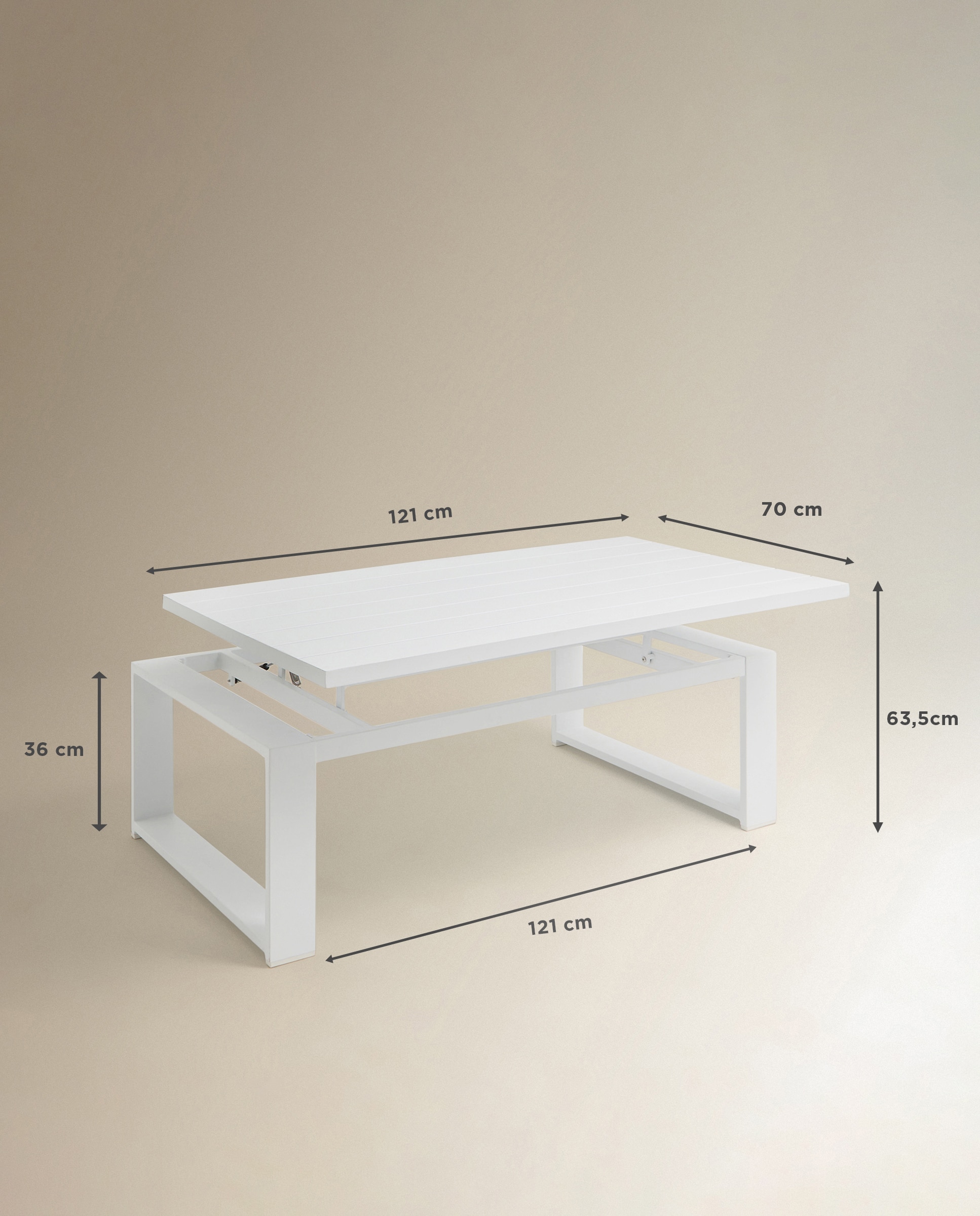 Mesa de Centro Elevável de Jardim de Alumínio Chicago Branco-11