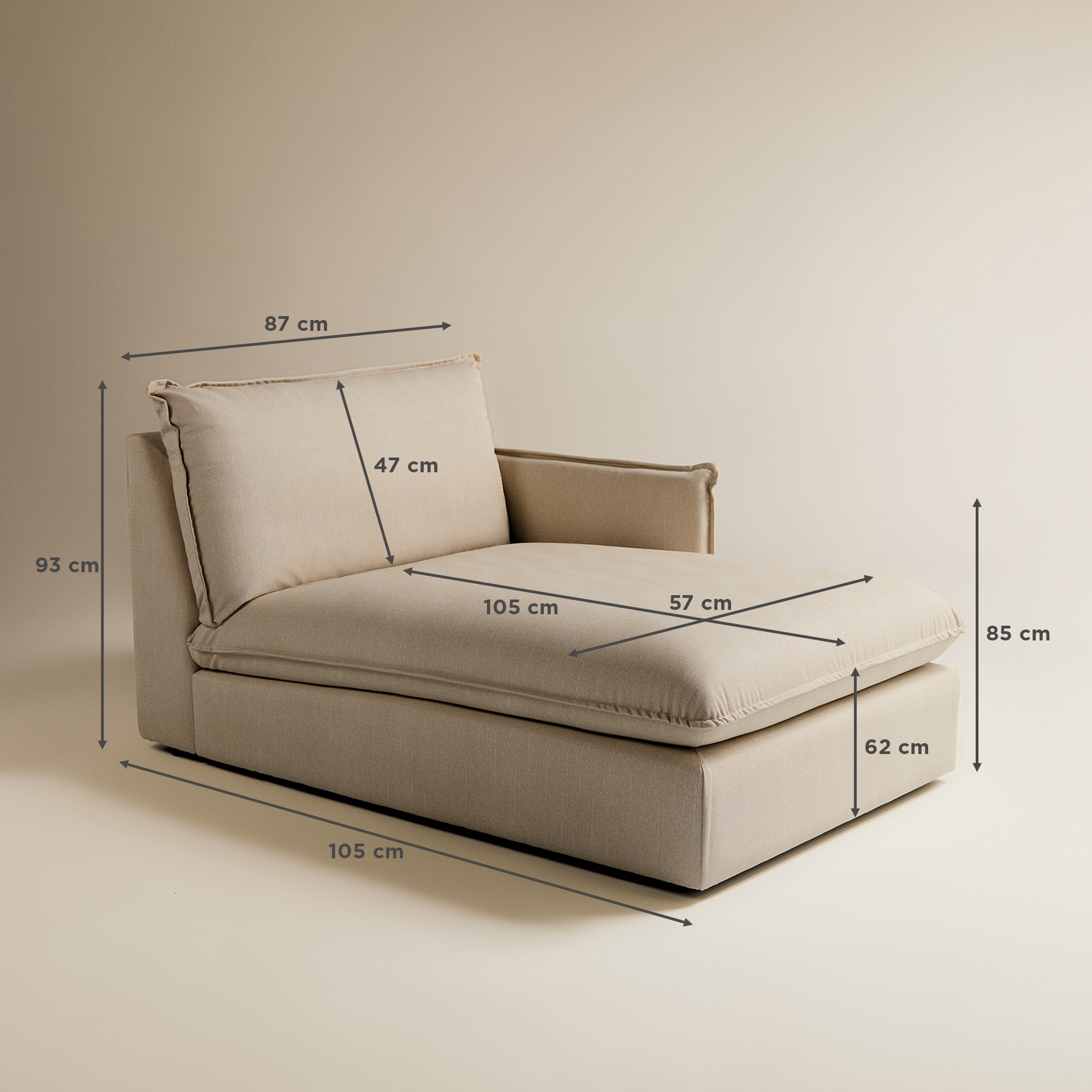 Módulo de Chaise Longe Direita com Tecido Impermeável para Sofá de Jardim Miami Bege-8