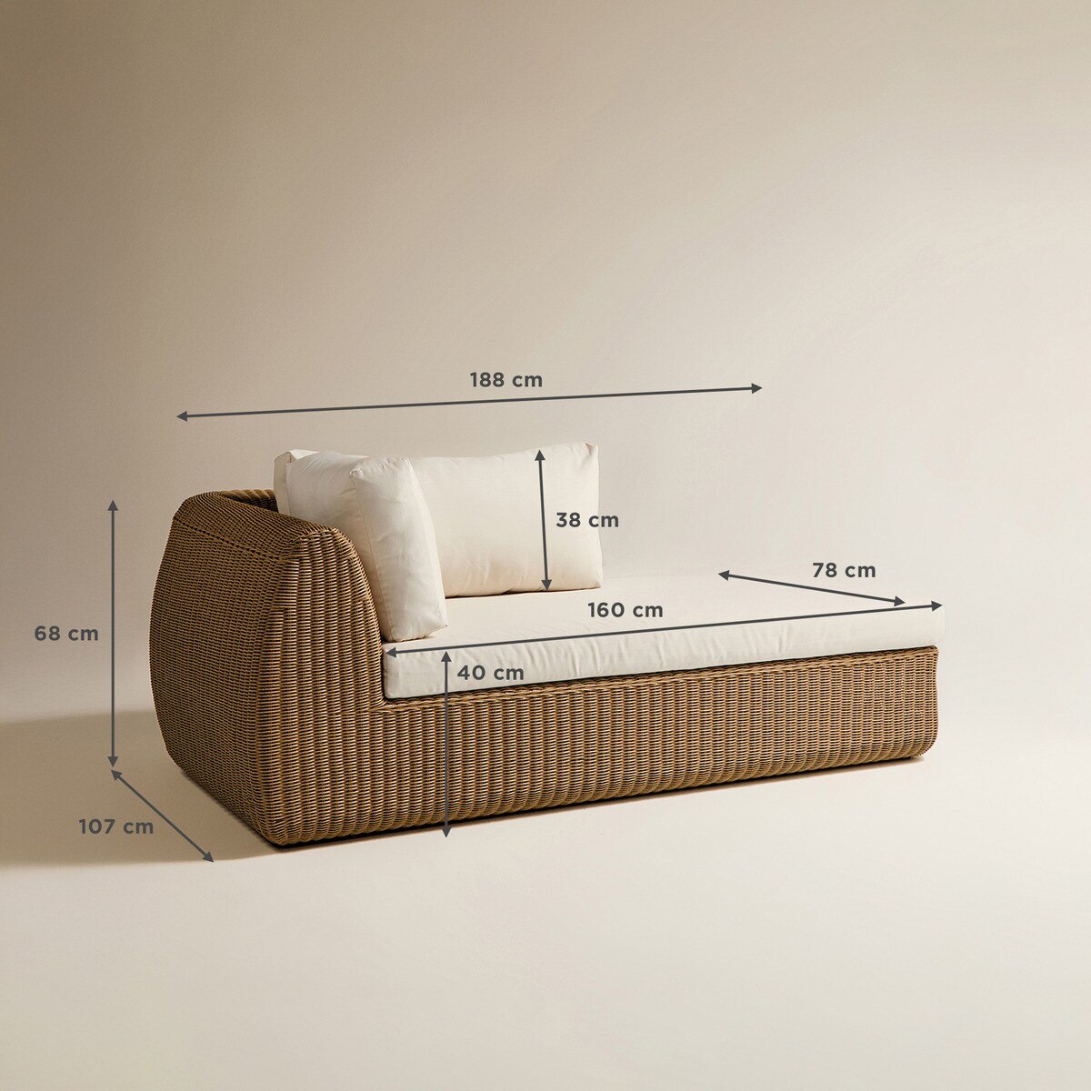 Módulo de Chaise-Longue Direita para Sofá de Jardim Ibiza Natural-9